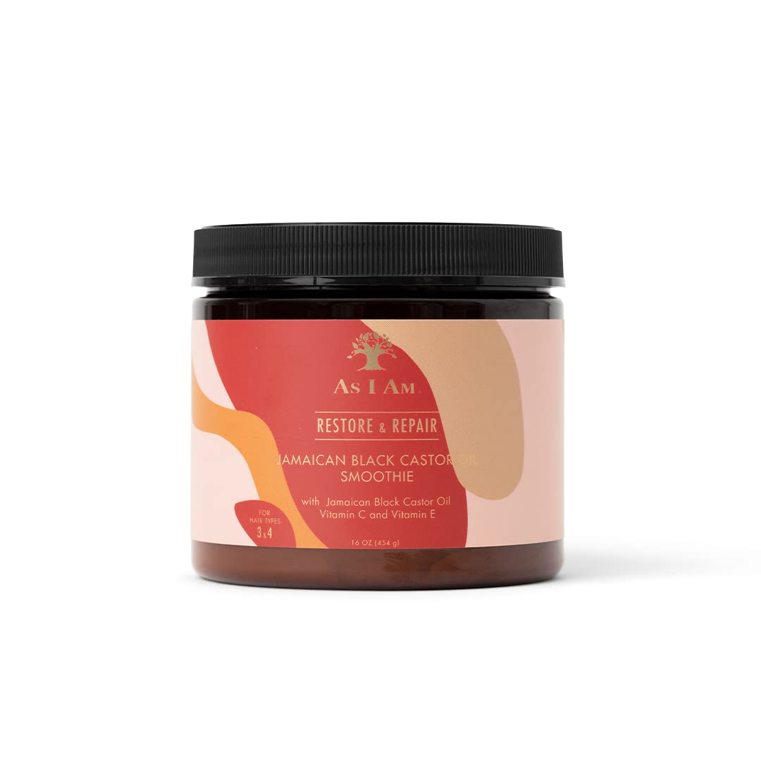 AS I AM Jamaican Black Castor Oil Smoothie 16 oz - with Ceramide, Vitamin C & E - Enhanced Curl Definition - Lightweight - Strong Hold - Flake Free - Reduces Breakage & Tangles