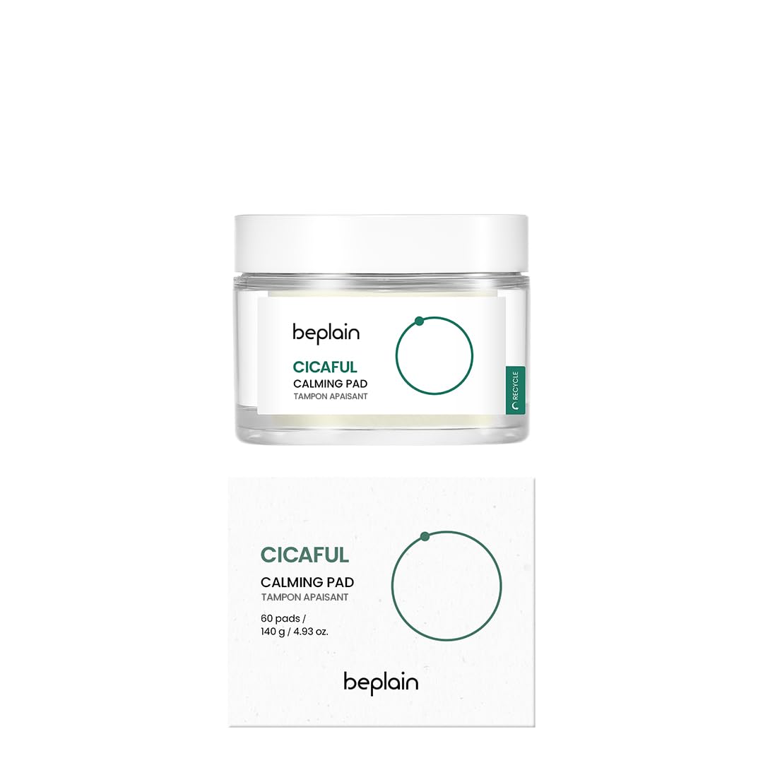 beplain Cicaful Calming Pads, Dual-Textured Facial Toner Pads for Exfoliation and Daily Facial mask with Centella Asiatica Extract & Madecassoside, Ideal for All Skin Types, Korean Skin Care (60 Pads)