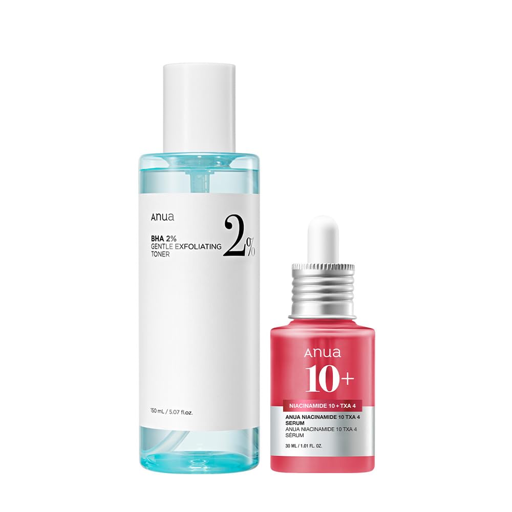 ANUA 2% BHA + 10% Niacinamide Skin Booster Duo - 10% Niacinamide + 4% Tranexamic Acid Serum for Dull Skin, Gentle Exfoliating Toner, Salicylic Acid, for pore Control, Korean Skincare set