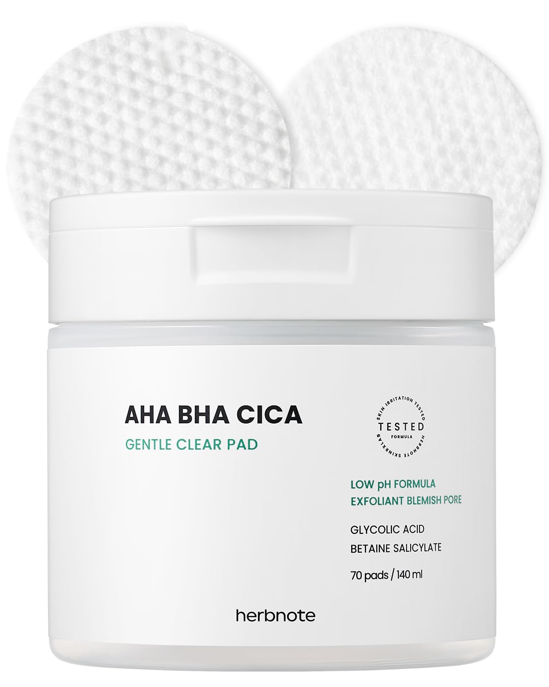 AHA BHA Cica Gentle Clear Pad - Facial Exfoliating Pad for Dead Skin Cell Care, pH Balancing & Sebum Control, Tighten Large Pores, Calm Sensitive Skin, & Moisturize Dry, Flaky Skin, 70 Sheets