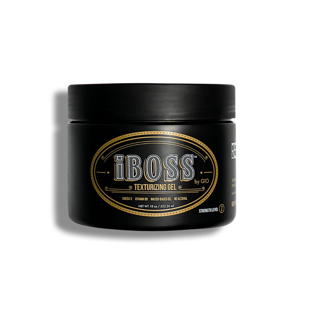 iBOSS Texturizing Hair Gel for Men, Strong Hold Styling Gel for Curly and Straight Hair with Natural Extracts, Vegan & Cruelty-Free Formula, Defends Against Dandruff & UV Rays, 18 oz