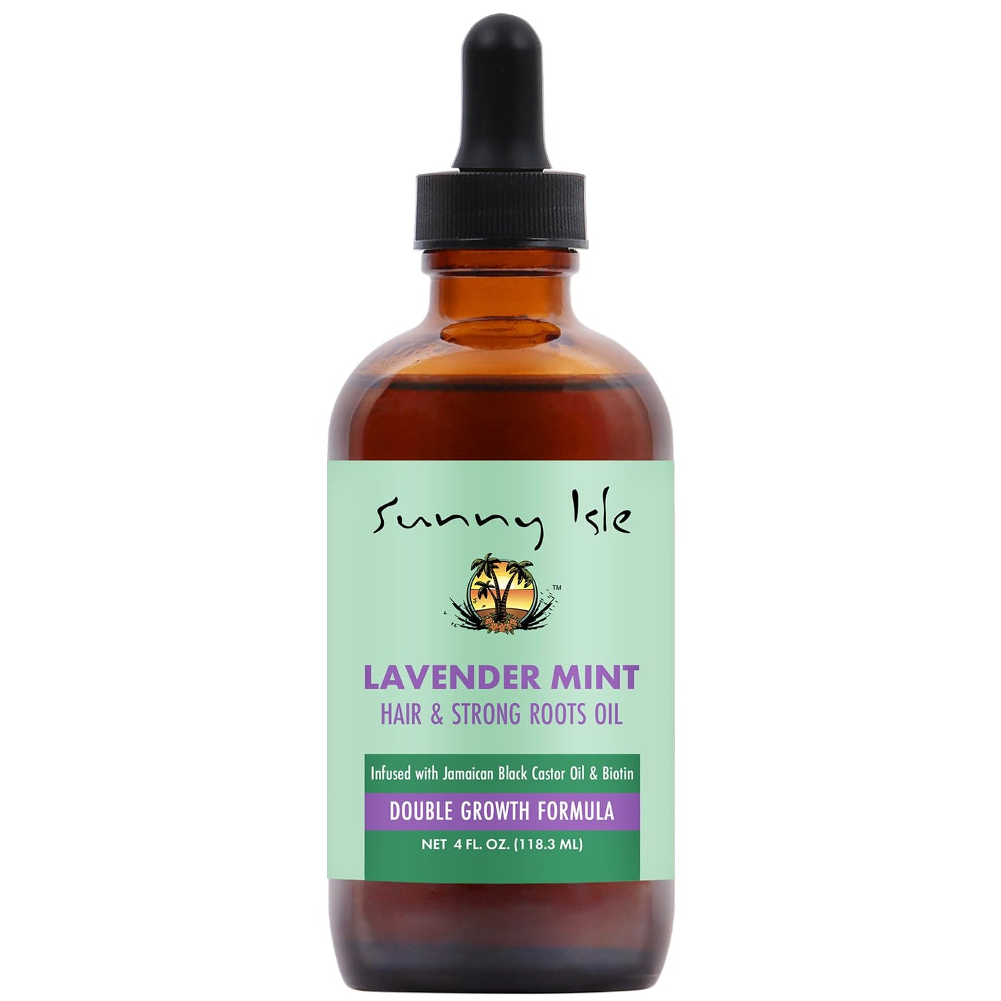 Sunny Isle Lavender Mint Hair and Strong Roots Oil 4oz | Infused with Jamaican Black Castor Oil and Biotin | Strengthen and Nourish Hair Follicles | Dry Scalp, Split Ends | Double Growth Formula
