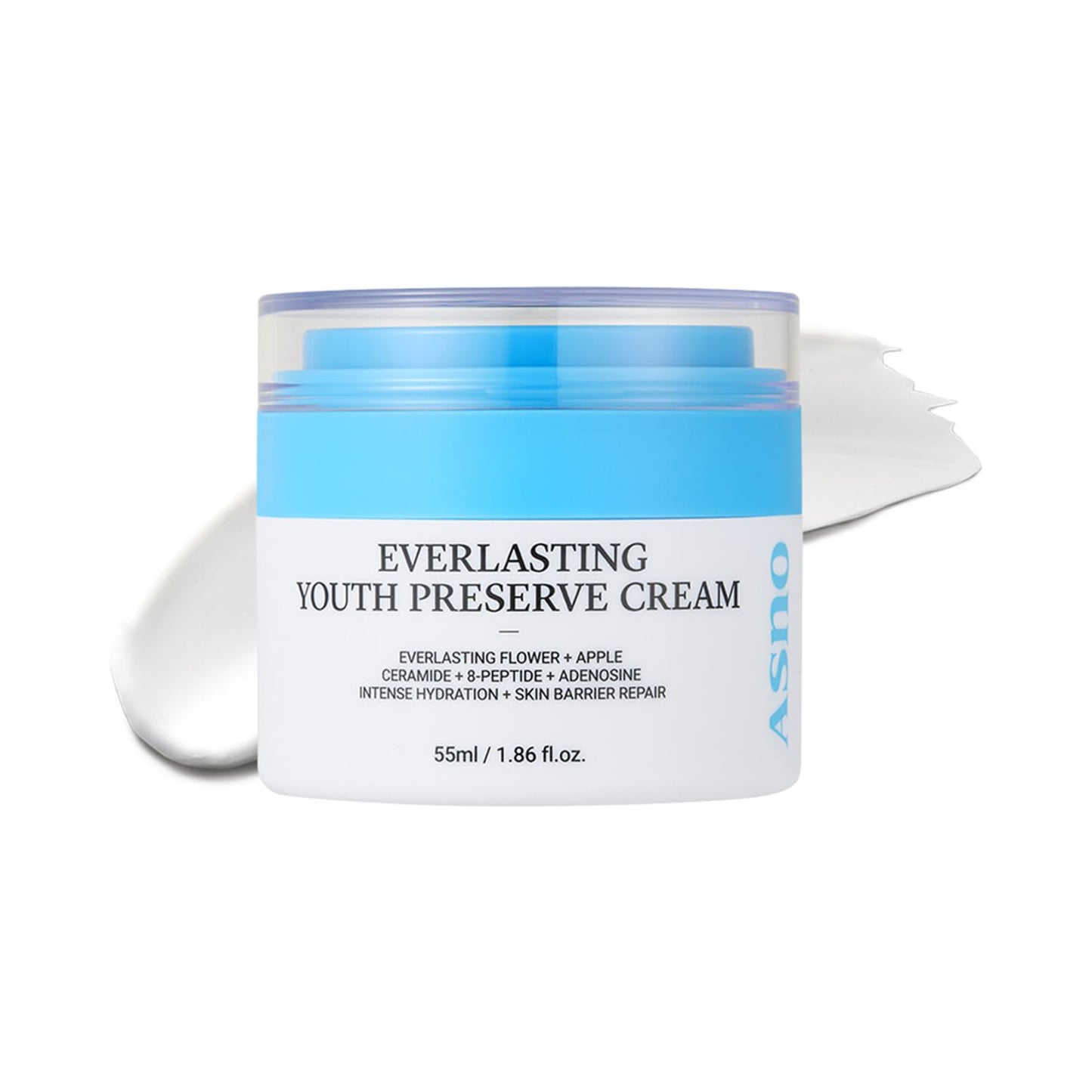 ASNO Everlasting Youth Preserve Cream 55ml, Skin Barrier Repairing, Wrinkle Improving, Long-lasting Hydartion, Dry & Sensitive Skin, Everlasting Flower + Ceramide + Apple + 8-Peptide, Korean Skin Care