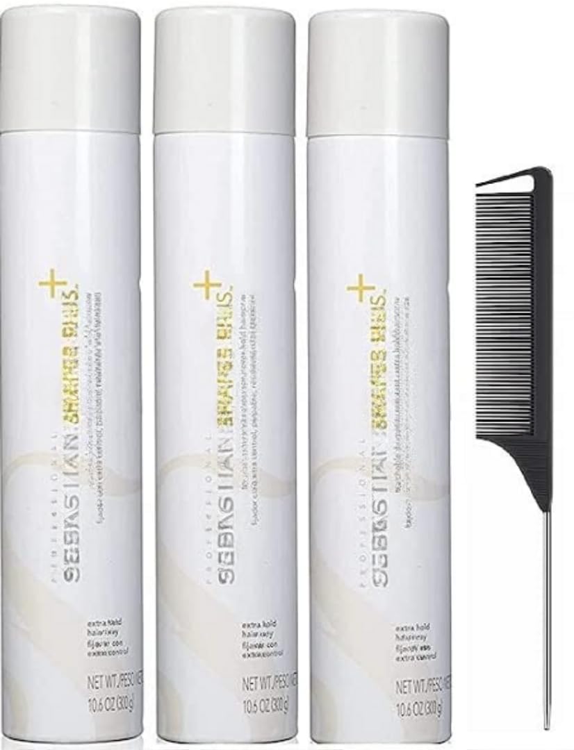 Shaper Plus - Extra Hold Hairspray - 10.6 Ounces- 3 Packs and Black Steel Comb