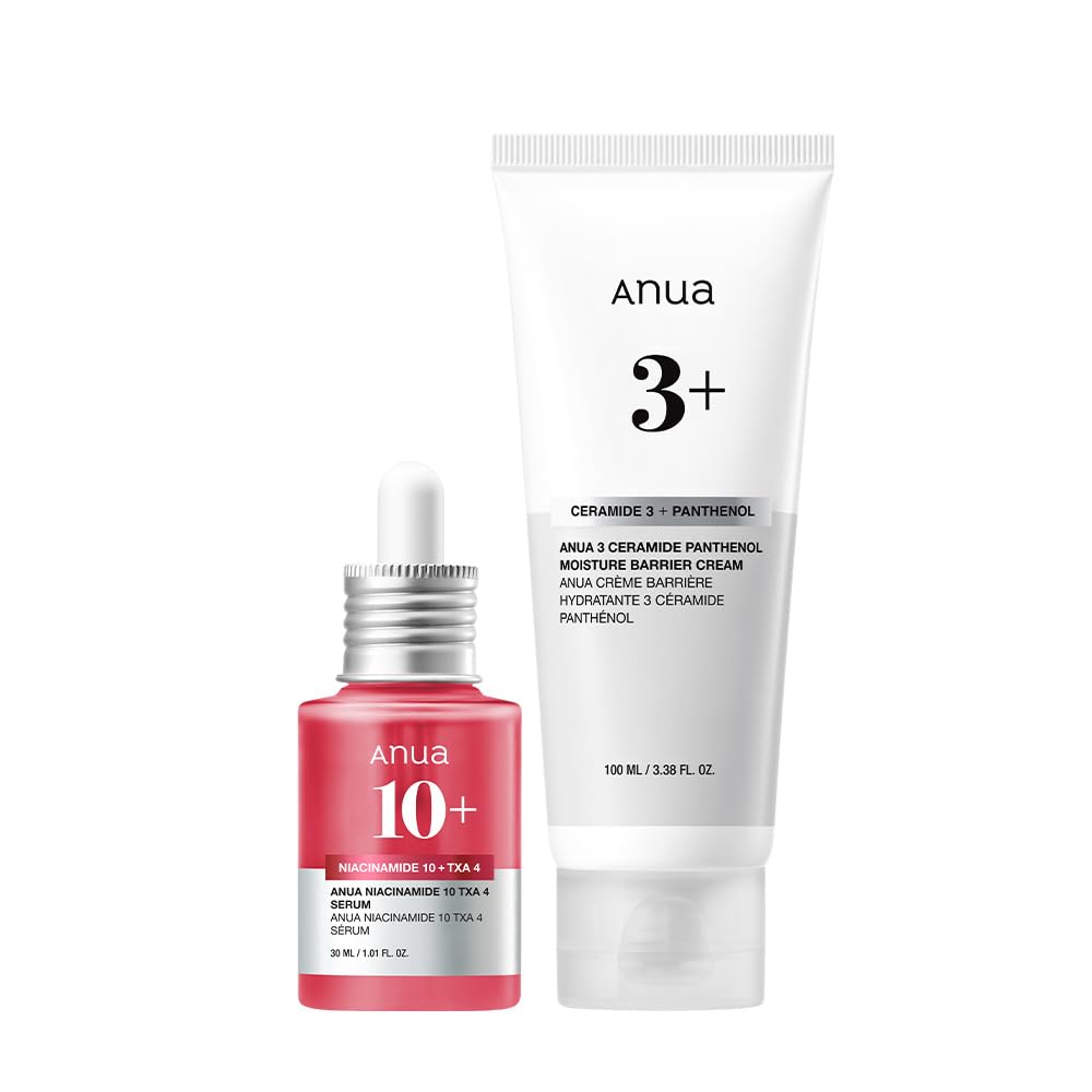 ANUA Essential Daily Moisturizing Duo, Niacinamide + Tranexamic Acid Serum & Ceramide Panthenol Cream, Hydrating Face Moisturizer, Non-Comedogenic, Vitamin B12 Natural Color, Korean Skincare Set