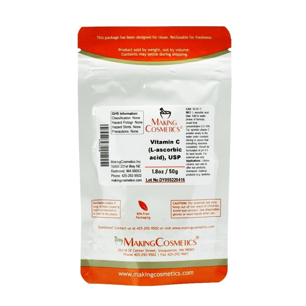 Vitamin C Powder, USP-Grade (L-ascorbic Acid) - 1.8oz / 50g - Cosmetic Ingredient