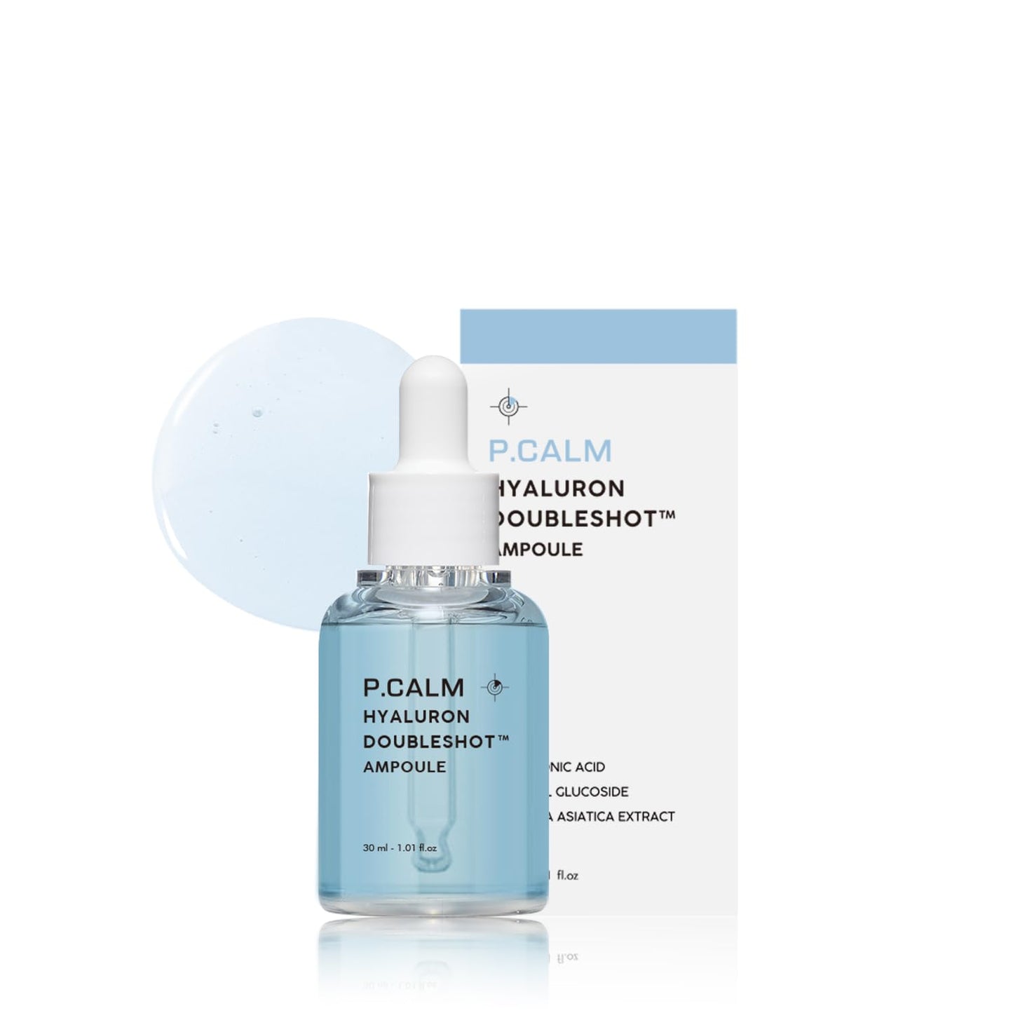 P.CALM Hyaluron Doubleshot Ampoule Hyaluronic Acid & Centella Asiatica for Intense Hydration & Skin Soothing, Korean Skincare (30ml / 1.01 fl.oz)