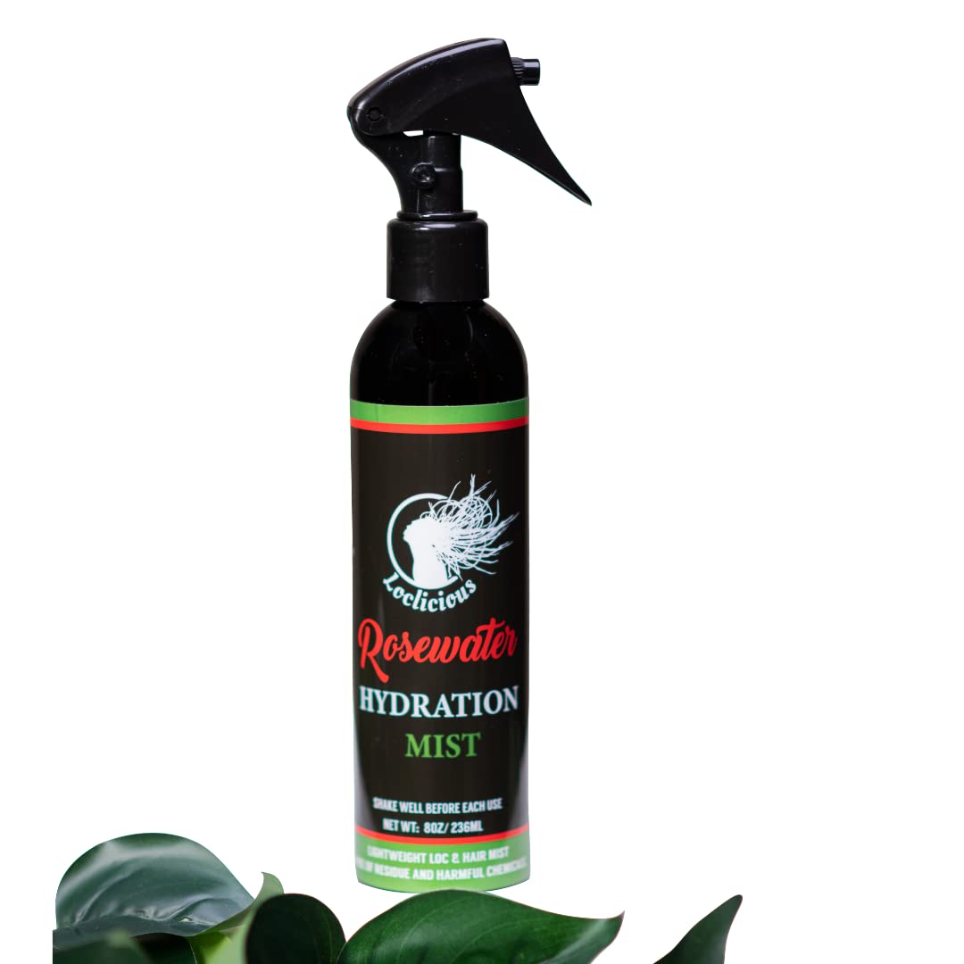 LOCLICIOUS Hydrating Rose Water for Hair Mist Loc Spray |Moisturizer for Healthy Hair Nourishes All Type of Locs Two strands Dreadlocks & Braids| Infused with Aloe, Oil, Rosewater & Glycerin Spray 8oz