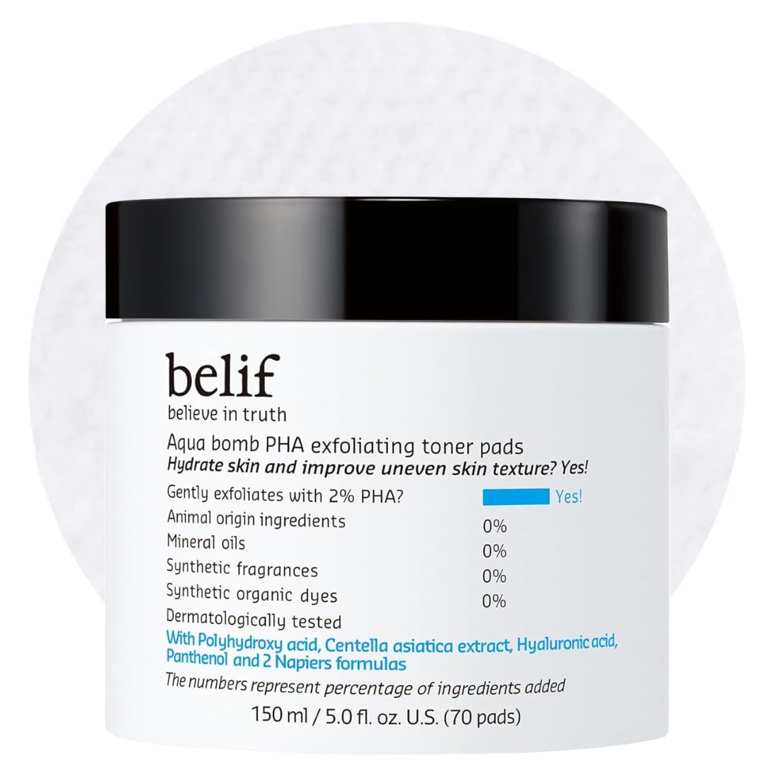 BELIF PHA 2% Toner Pads Gentle Exfoliating Facial Polish for Pore Care, Hydrating & Soothing with Panthenol & Cica, Double-Sided Texture, Ideal for Sensitive Skin, Korean Skincare (70 Pads)