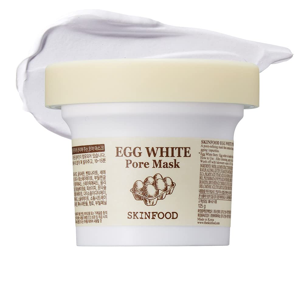 SKINFOOD Egg White Pore Mask 120g (4.23 Fl Oz), Clay Mask Pore Tightening Exfoliator, Sebum Absorption Hydra Exfoliant (4.23 oz)