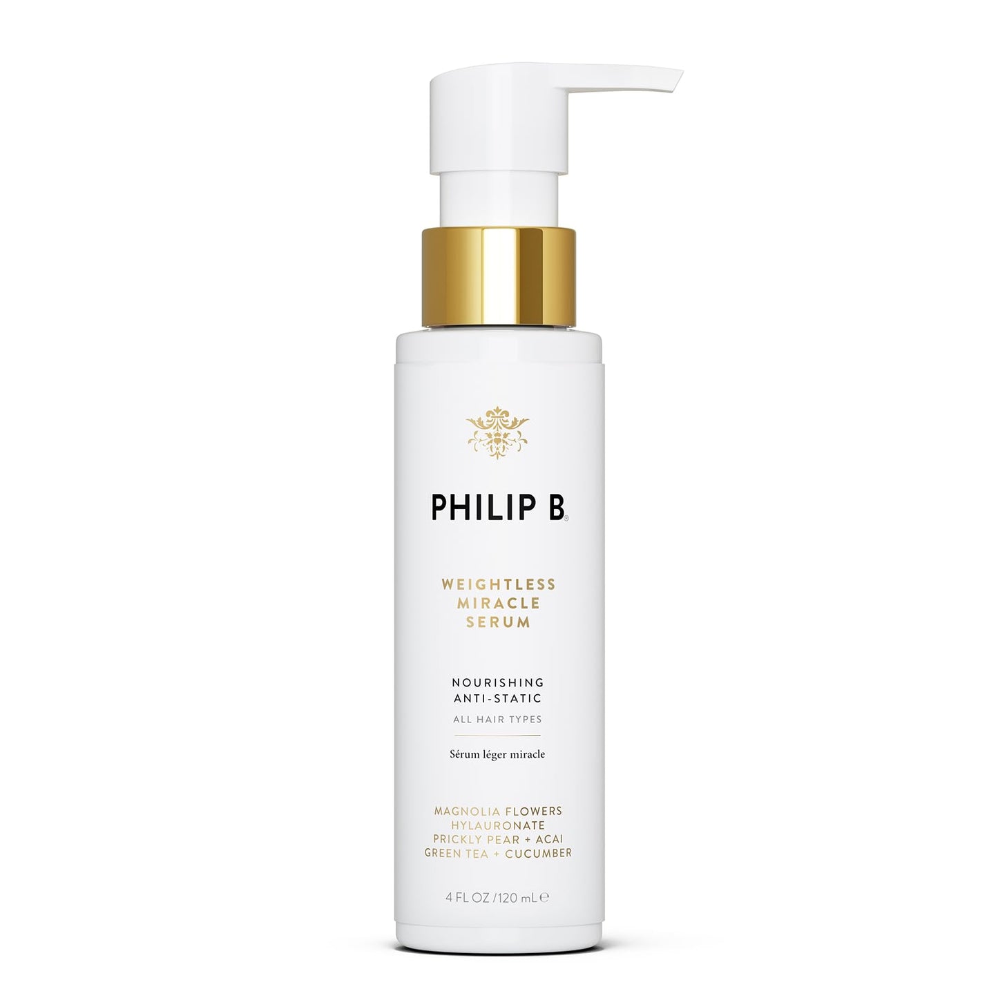 PHILIP B. Weightless Miracle Serum, Leave-In Hair Conditioner Treatment, 4 Fl Oz (120 mL) - Conditions Dry, Damaged Strands with Hyaluronic Acid, Smooth Frizz and Prevent Damage