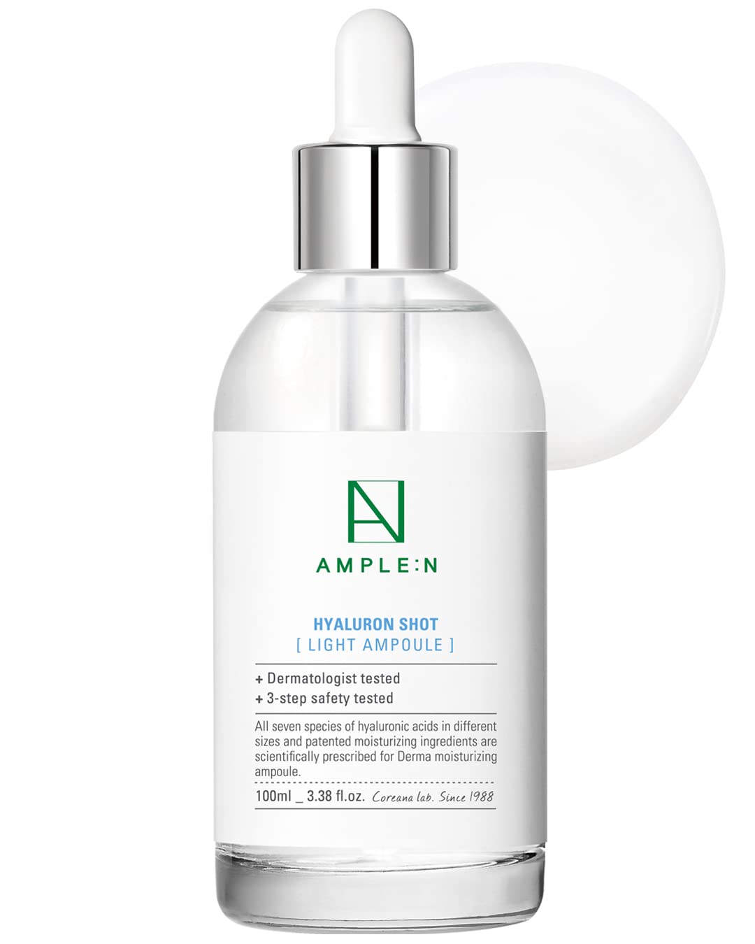 AMPLE:N Hyaluron Shot Light Serum - Korean Hyaluronic Acid Moisturizing Serum - Hydrate Oily and Combination Skin and Restore Vitality Plumping, Refreshing, Anti Aging Ampoule, 3.38 fl.oz.