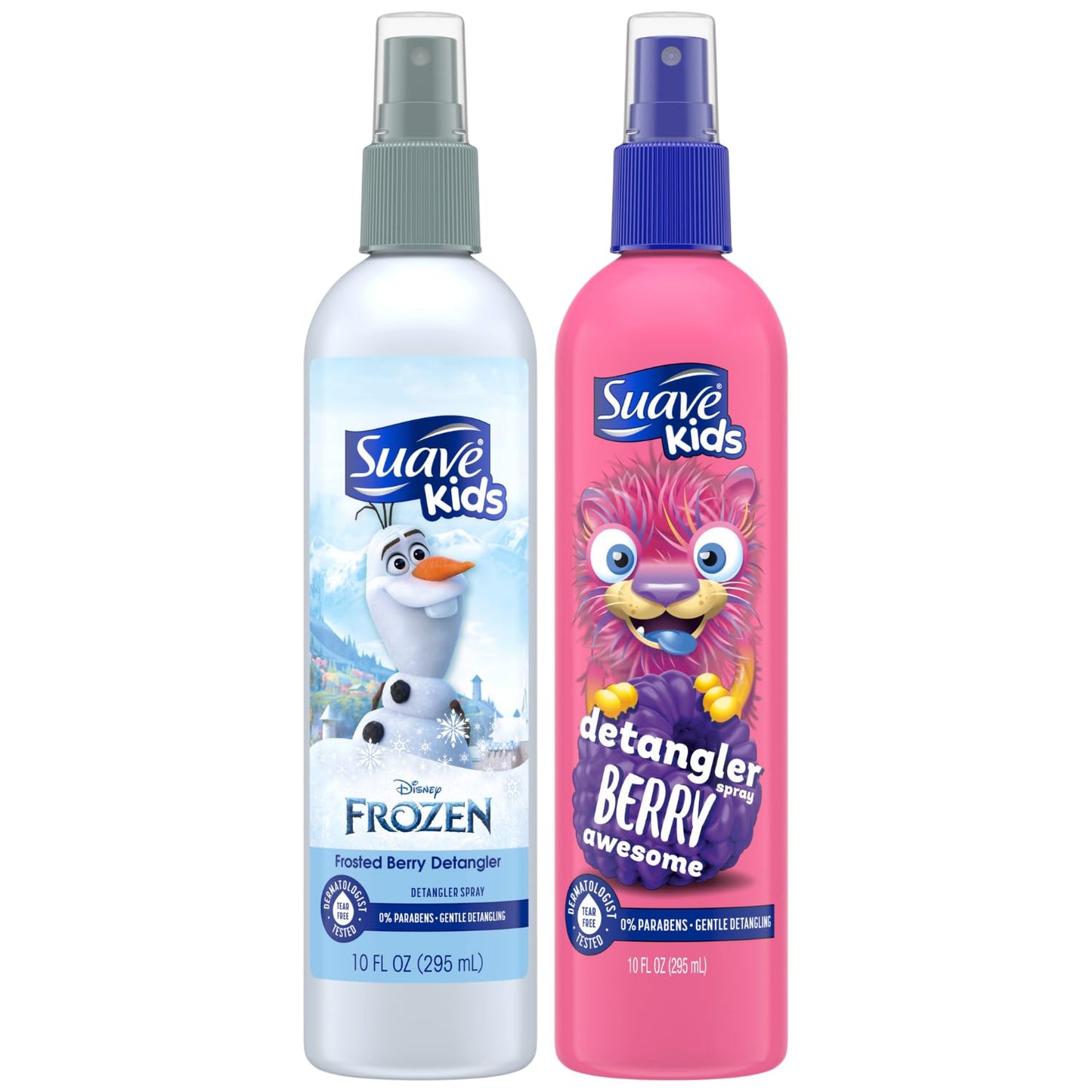 SUAVE Detangler Spray for Kids Variety 2-Pack Berry Awesome & Frozen Frosted Berry, Detangling Spray for Kids Hair, Curly, Wavy & Straight, 10 Oz Ea