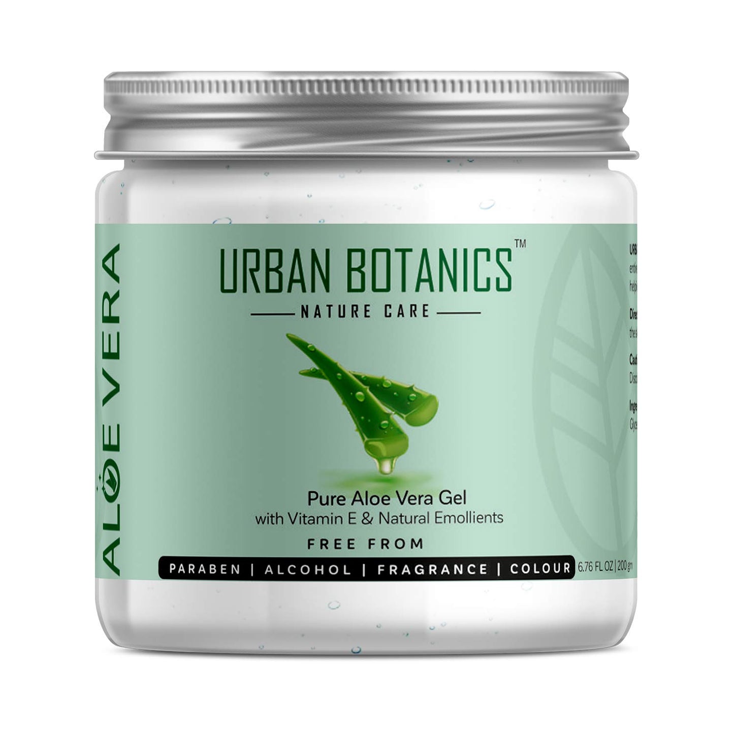 UrbanBotanics¨ Pure Aloe Vera Skin/Hair Gel With Vitamin E & Natural Emollients (Paraben Free), 200g