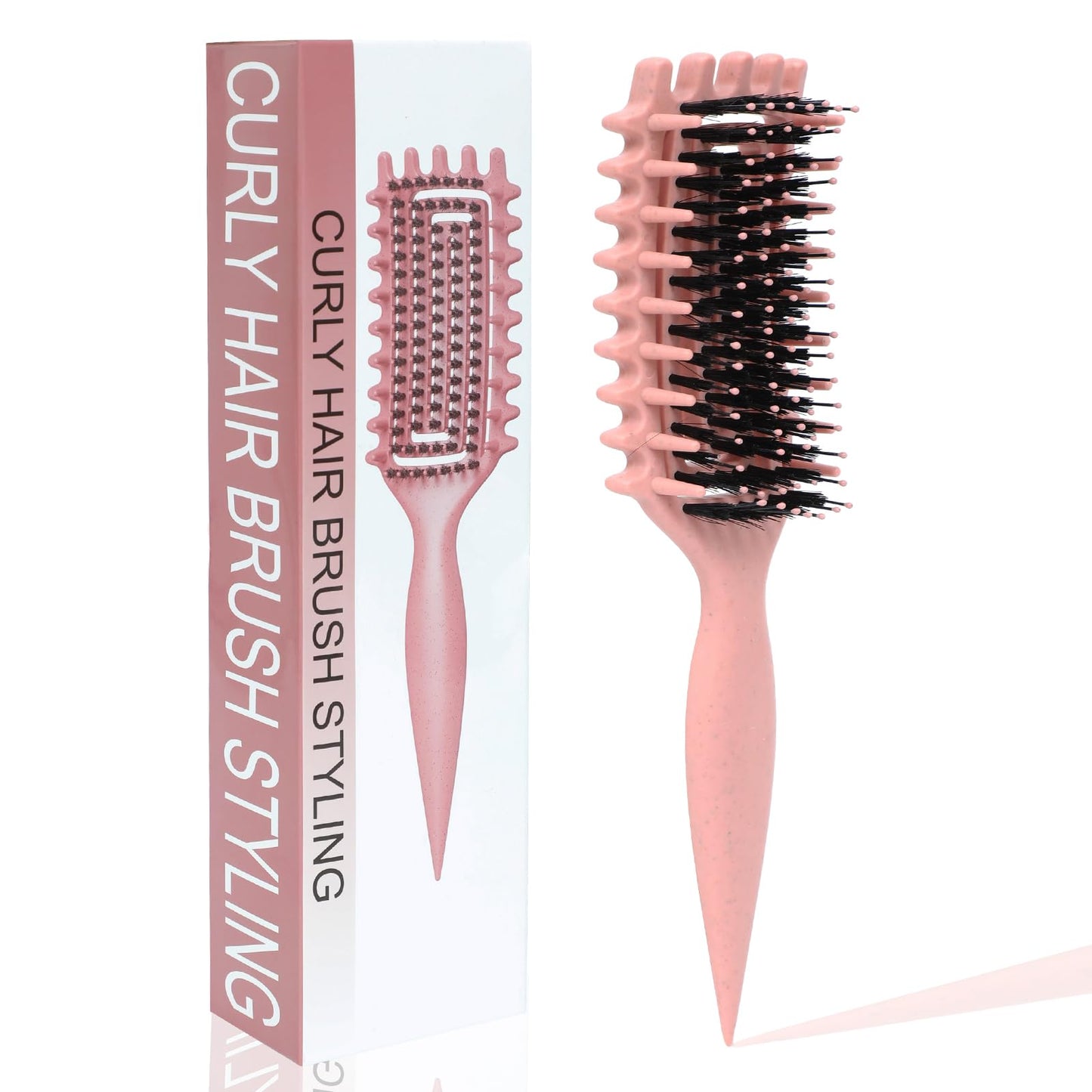 Curl Defining Brush for Curly Hair Detangling & Styling Brush for Wet or Dry Hair Reduces Frizz, Shapes & Lifts Curls (Rose Pink)