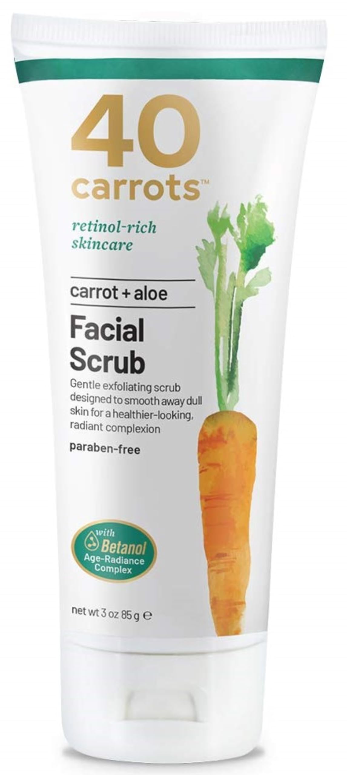 40 Carrots Carrot Aloe Facial Cleansing Facial Scrub - Helps Improve Skin Tone & Texture | Get Softer Radiant Looking Skin | Made in USA, Paraben & Cruelty Free (3oz)