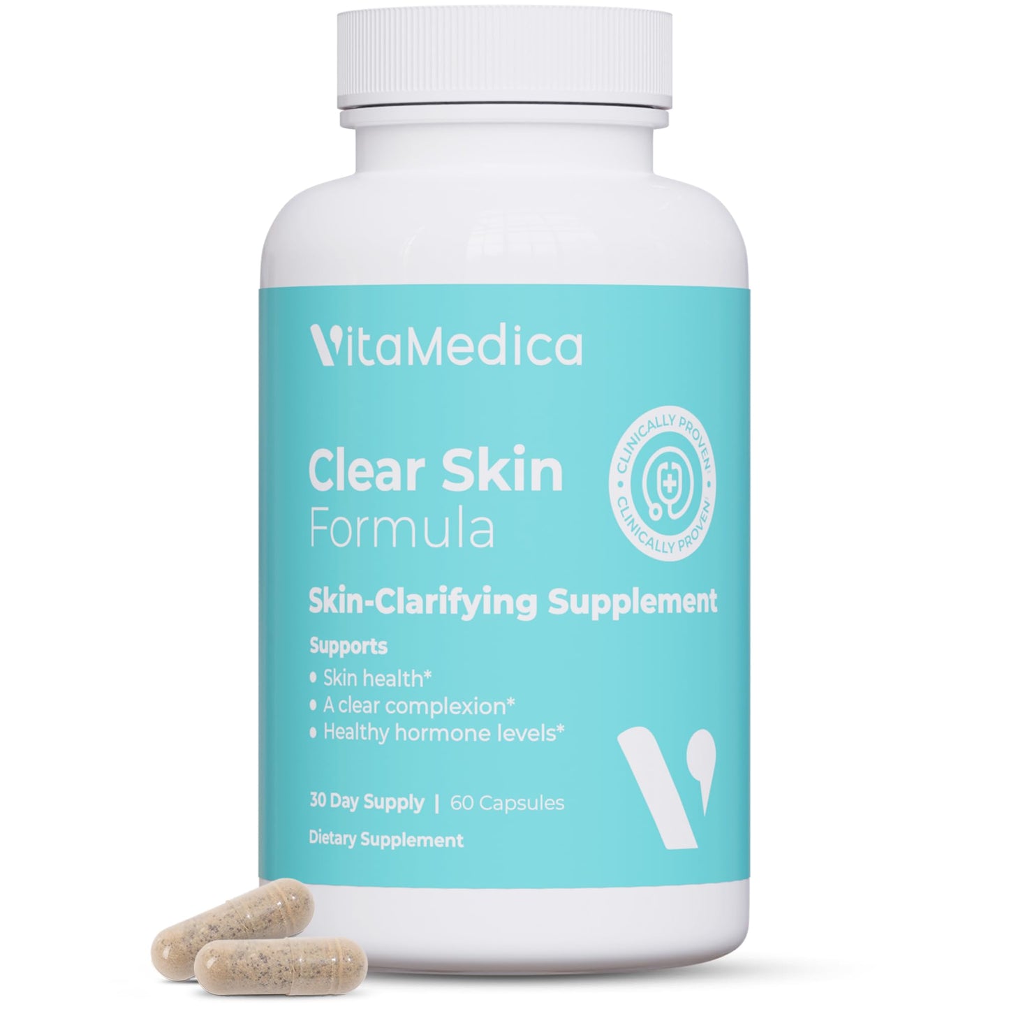 VitaMedica Clear Skin Vitamin Formula | Noncystic Acne Supplement for Skin Clearing | Clear Complexion for Women and Men | Vitamins A, C, E, Selenium, Chromium, and Zinc for Skin Health | 60 Count