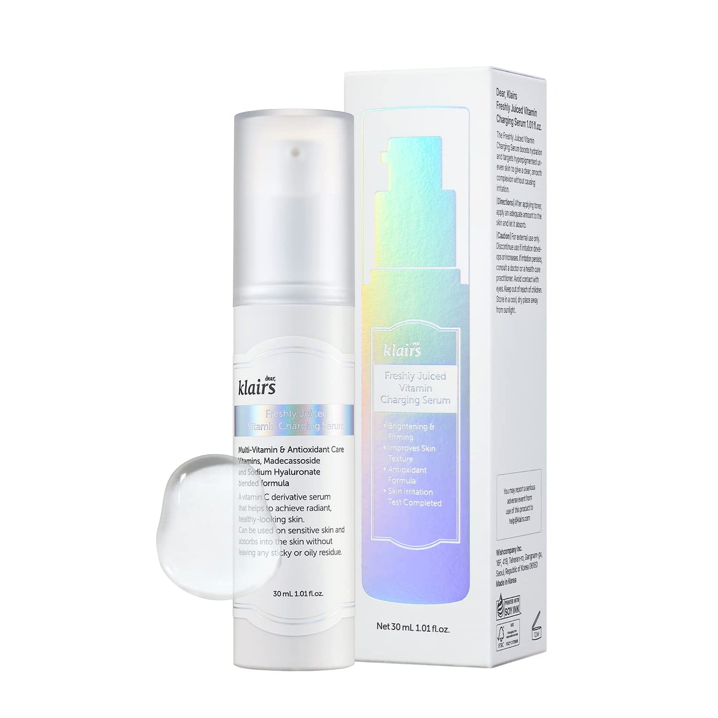 DEAR KLAIRS Freshly Juiced Vitamin Charging Serum, Korean Skincare, 3-O-Ethyl Ascorbic Acid 10%, Niacinamide, Non-oily texture for Sensitive skin