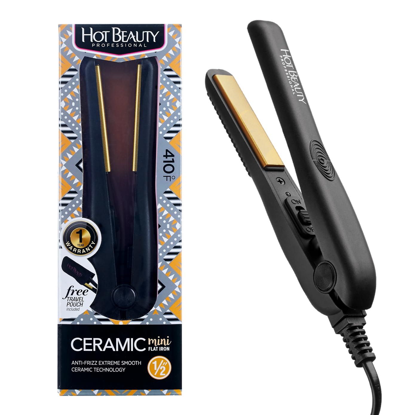 Professional Ceramic Mini Flat Iron 1/2", Anti-Frizz, Fast Heating, Versatile Styling for Curly & Straight Hair, Ideal for Traveling with Travel Pouch (Black)