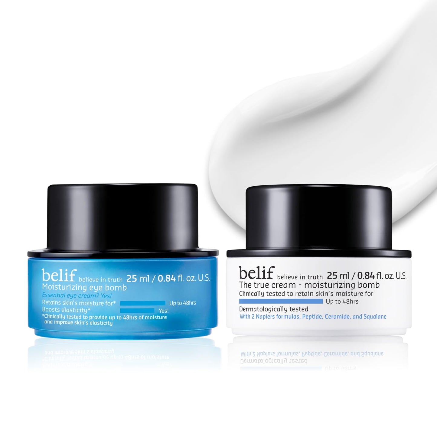 BELIF Peptide Eye Bomb & Moisturizing Bomb Duo Firming Anti-Aging Eye Cream + Intense Hydration Face Cream for Fine Lines, Wrinkles & Dry Skin Korean Skincare Set, 50ml