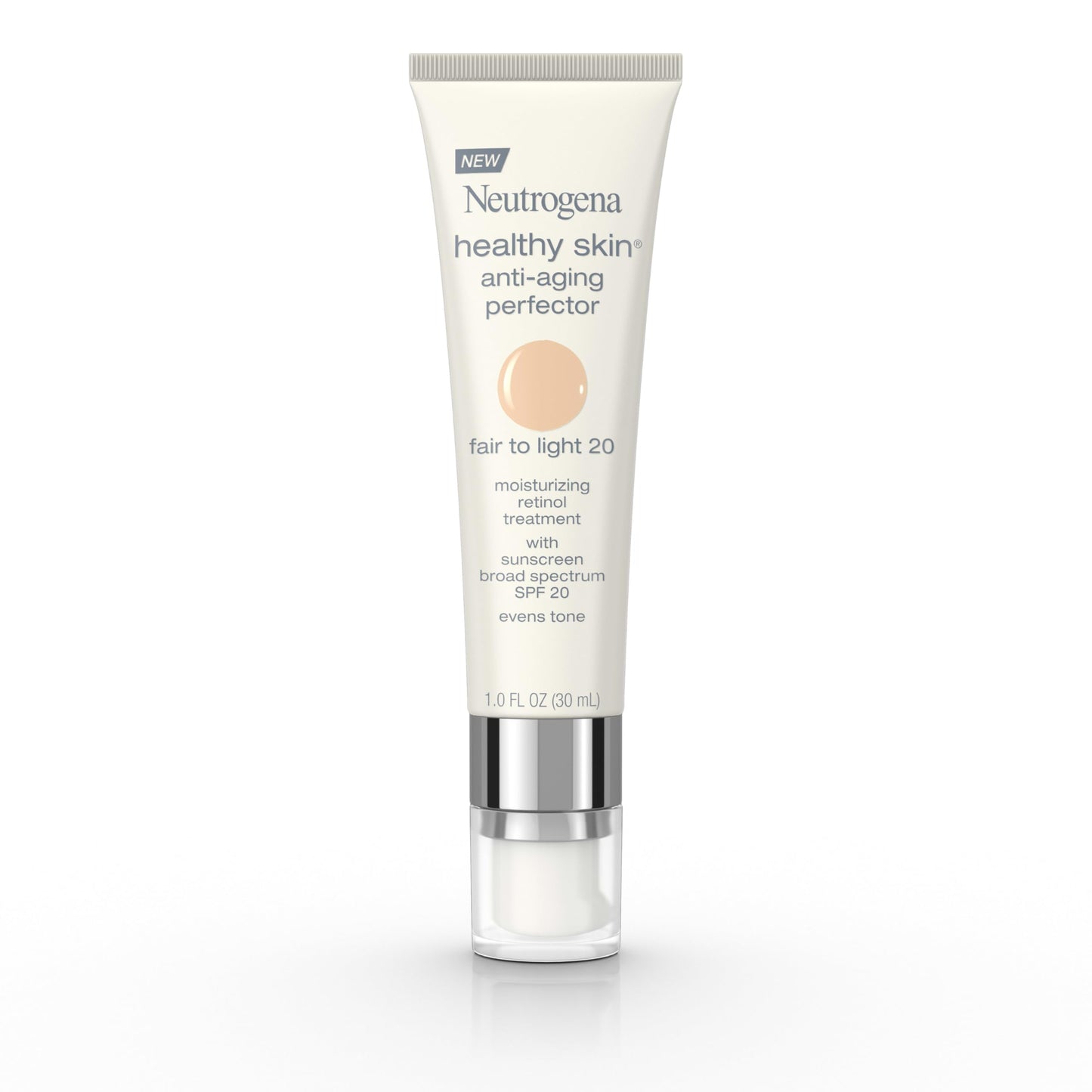 NEUTROGENA Retinol Treatment and Tinted Facial Moisturizer, Healthy Skin Anti-Aging Perfector with Broad Spectrum SPF 20 Sunscreen with Titanium Dioxide, 20 Fair to Light, 1 fl. oz