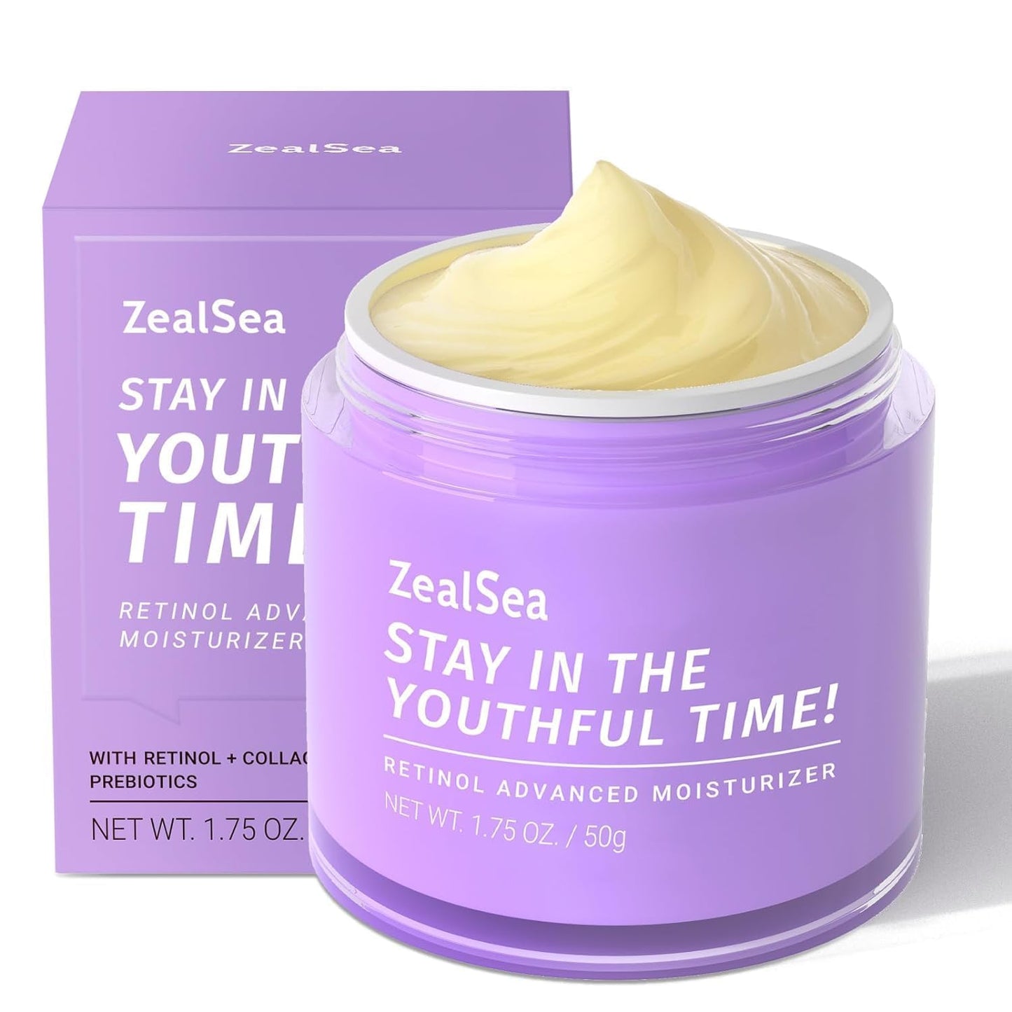 ZealSea Retinol Cream for Face with Collagen - Anti Aging Facial Moisturizer for Women to Tighten and Lift Skin, Firming Night Cream with Vitamin E and Hyaluronic Acid, 1.75 Oz