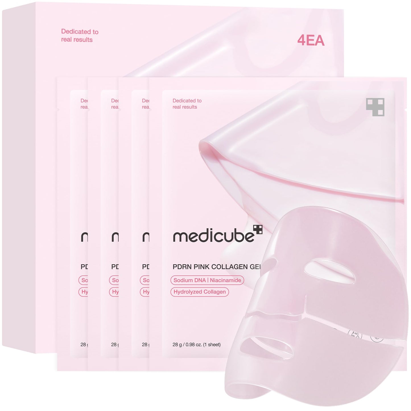 MEDICUBE Salmon DNA PDRN pink collagen jelly gel mask | overnight face mask for glass glow skin- elasticity, hydrating, firming and moisturizing | korean skincare, 28g, 4ea