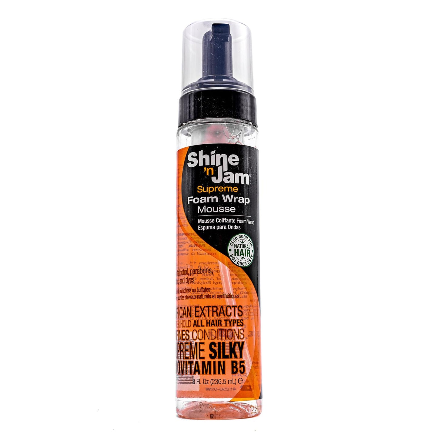 AMPRO Shine-n-Jam Supreme Hold Foam Wrap Mousse - Fortified with Silk Proteins - Gives Your Styles Definition - Alcohol-Free Formula Conditions Hair with Provitamin B and African Extracts - 8 oz