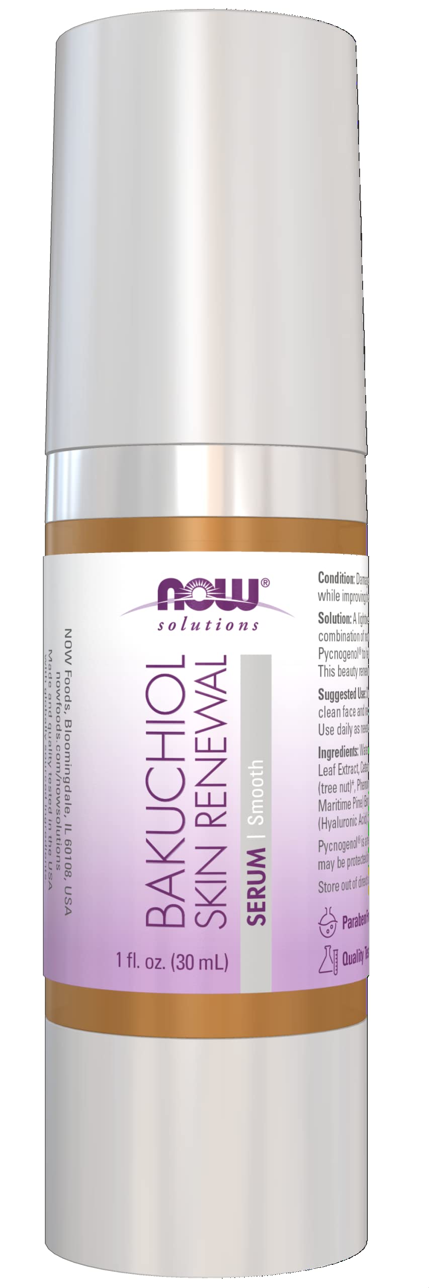 NOW Foods Solutions, Bakuchiol Skin Renewal Serum, Smooth Skin, 1 Fl. Oz.