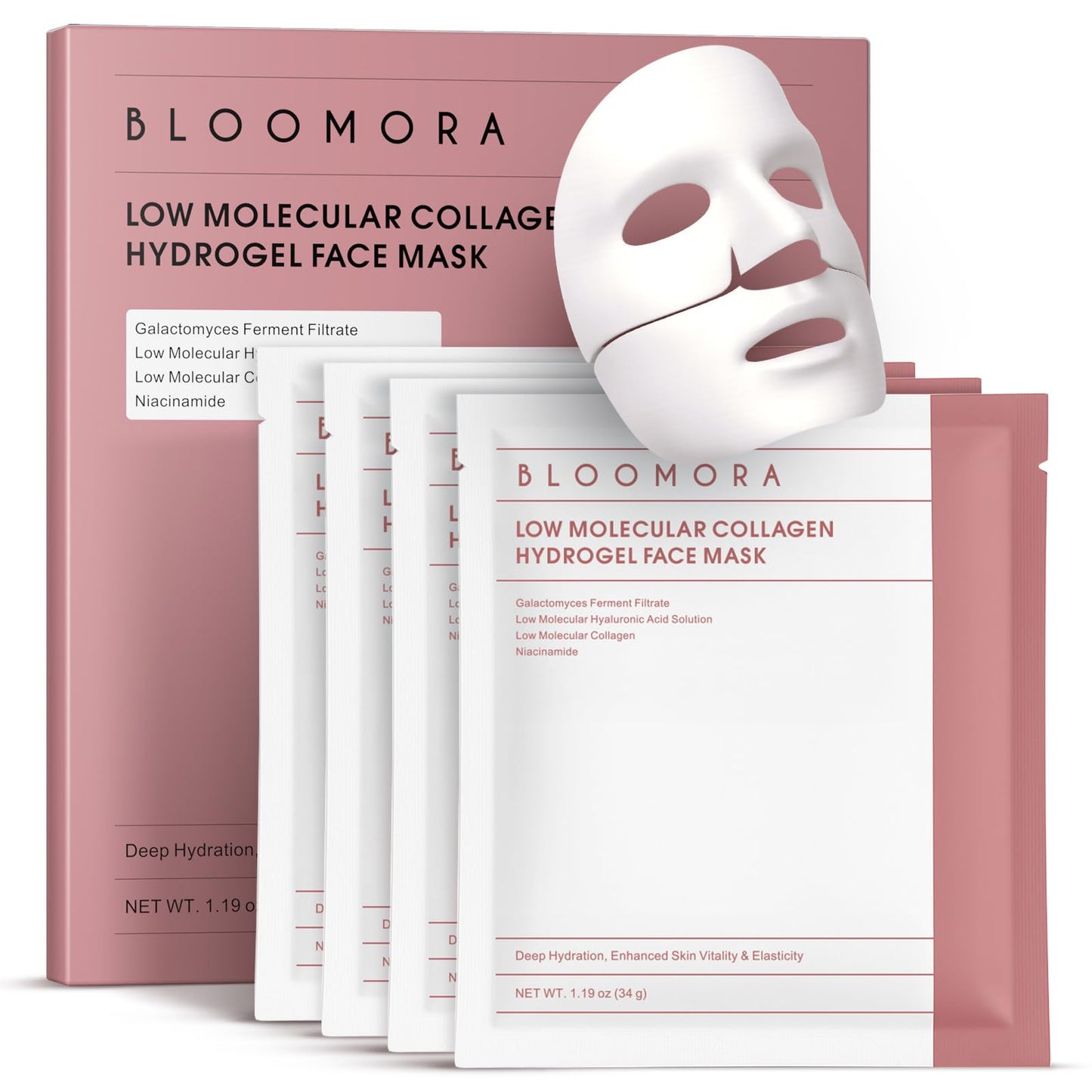 Overnight Collagen Face Mask, Hydrogel & Low Molecular Deep Collagen Mask, Glass Skin Face Mask, Collagen Mask Overnight + Firming & Elasticity, Hydrating Face Masks 34g*4ea, Face Masks Skincare Pack