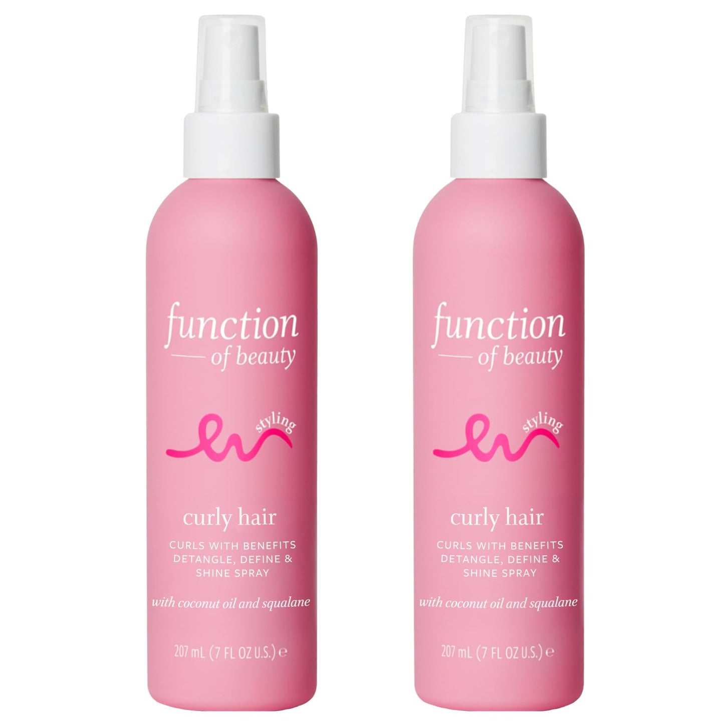 FUNCTION OF BEAUTY Curls With Benefits Detangle, Define & Shine Spray for Curly Hair, 7 oz Each (2-Pack) - Use as Detangler or Styler, With Coconut Oil, Vegan Squalane, & Castor Oil