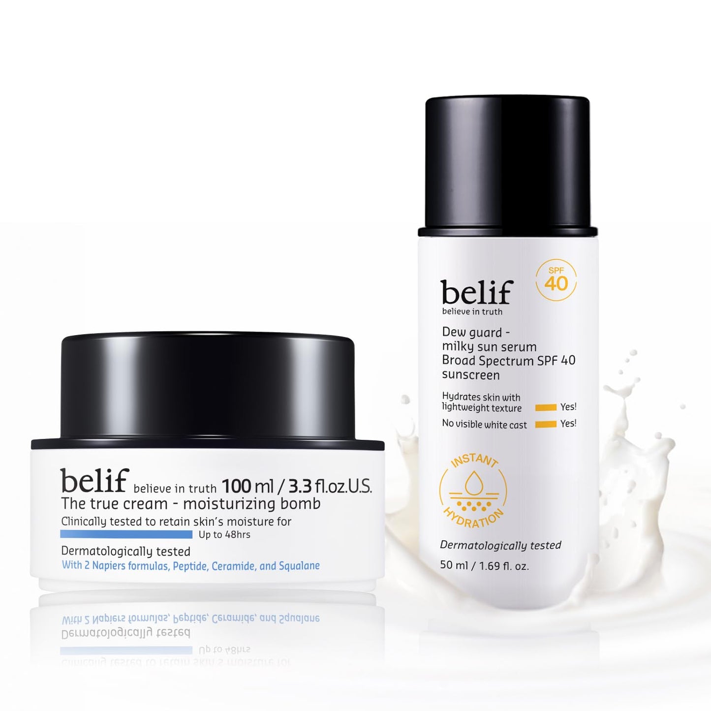 BELIF Ceramide & Sun Serum Duo Moisturizing Bomb 100ml + Milky Sun Serum SPF 40 | 48hr Hydration, Barrier Repair, Lightweight UV Defense, Korean Skincare Set
