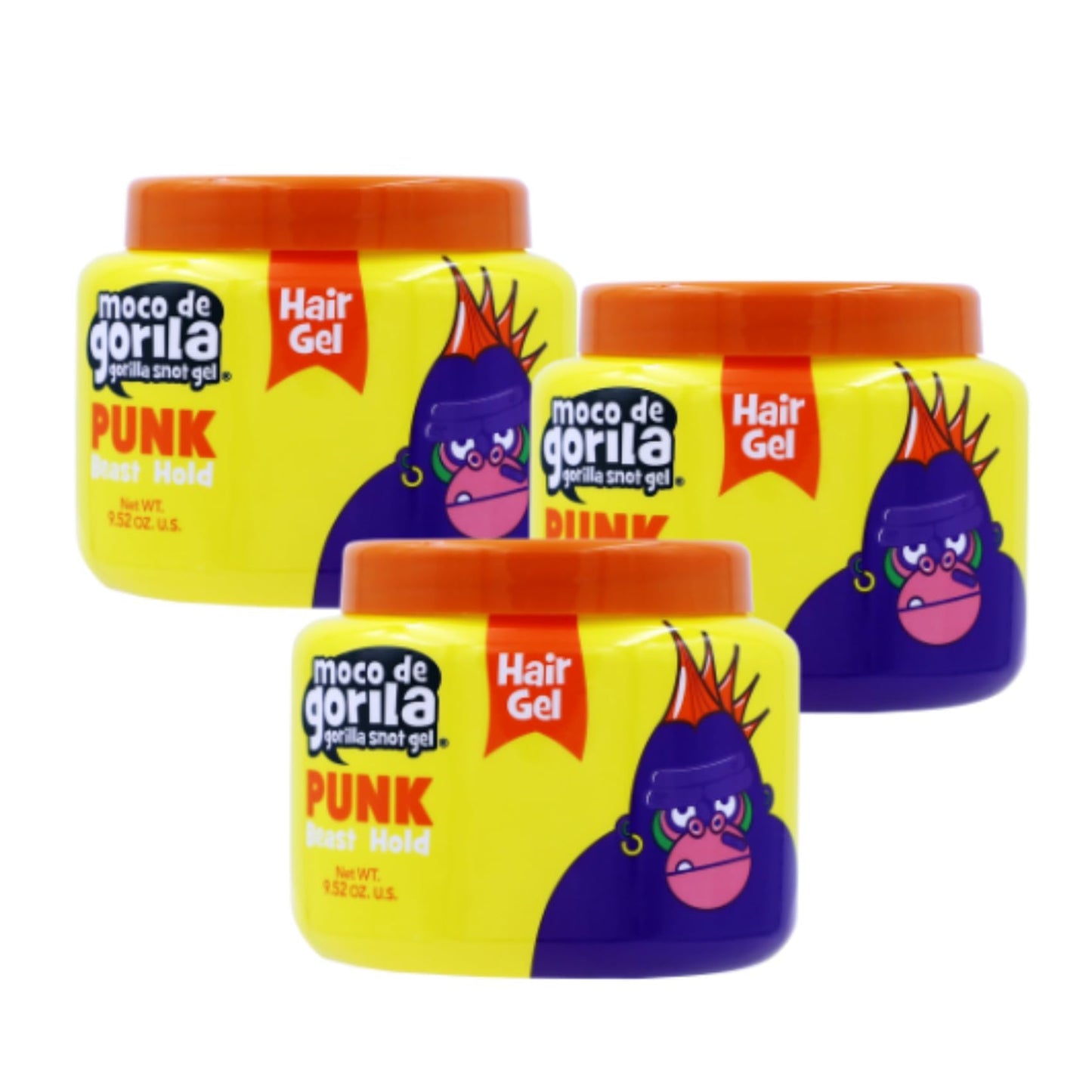 Moco de Gorila Punk, Hair Styling Gel, Gives your Hairstyle a Long-Lasting Effect, Reactivate with Water, High Fixation, 3-Pack of 9.52 Oz Each, 3 Jars