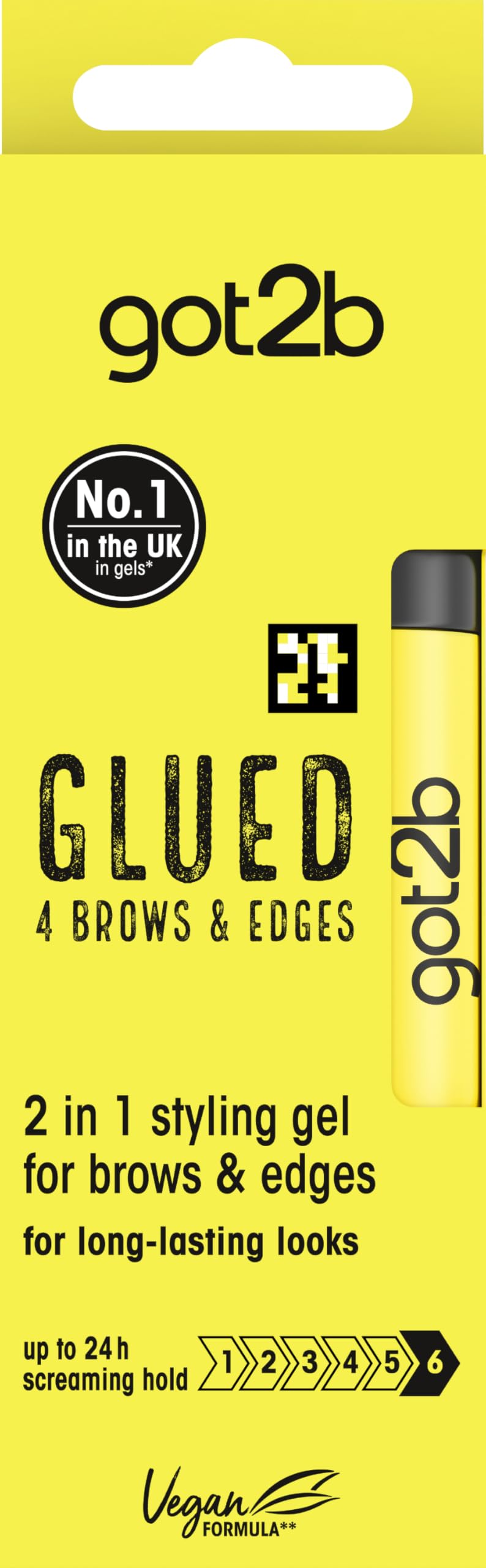 GOT2B Glued for Brows & Edges 2 in 1 Wand Eyebrow Gel, 72hr Hold, No White Residue or Stickness, Vegan, Silicone Free, Alcohol Free, 16 ml