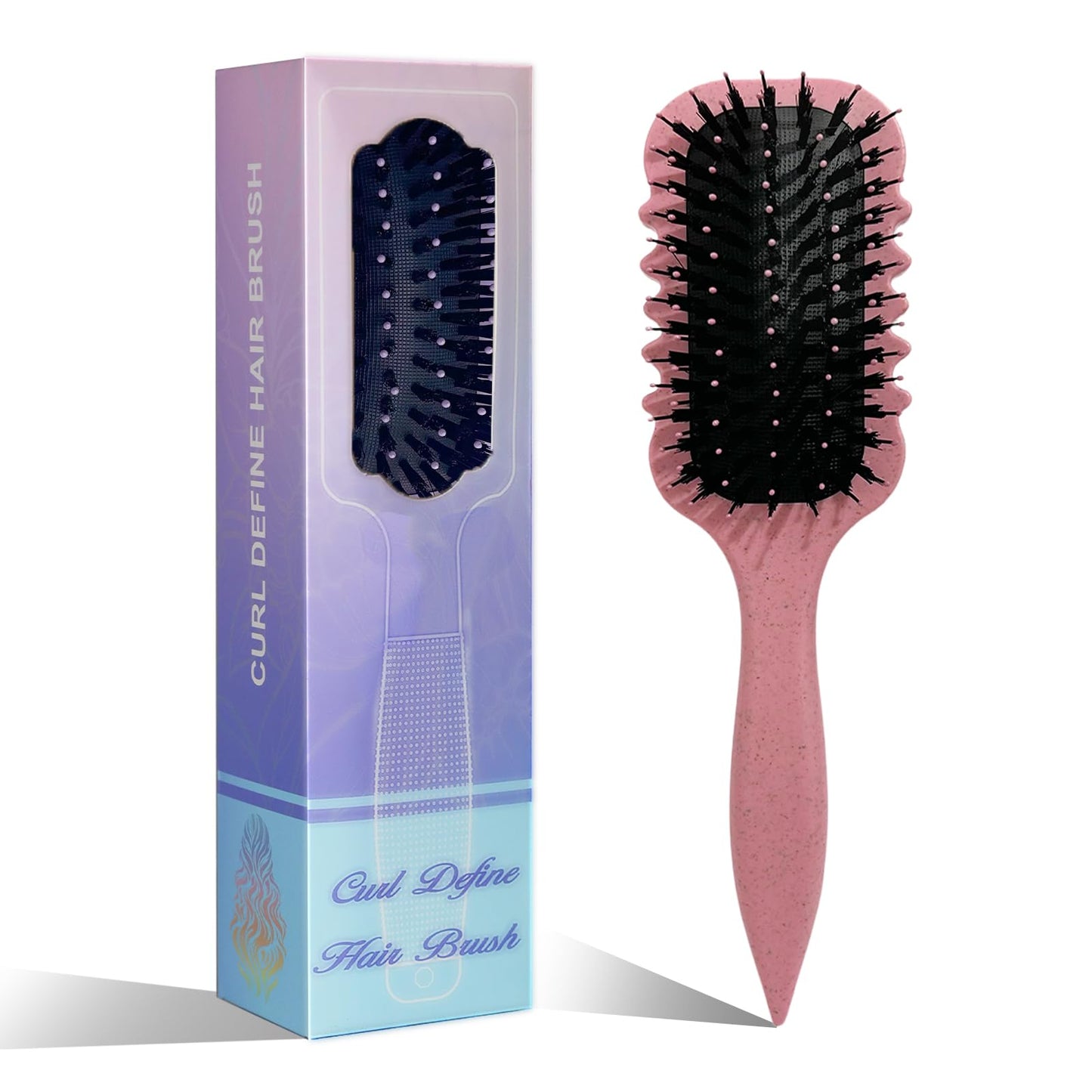 Curly Hair Brush, Curl Defining Brush, 2025 Bristle Styling brush for Curly Hair, Reduces Frizz and Pulling, Volume and Curls(Pink)