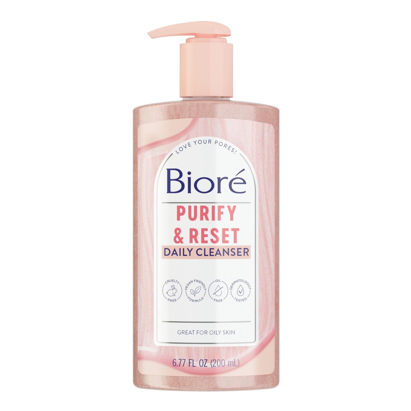 BiorŽ Rose Quartz + Charcoal Daily Purifying Cleanser, Oil Free Facial Cleanser Energizes Skin, Dermatologist Tested and Cruelty Free, 6.77 oz