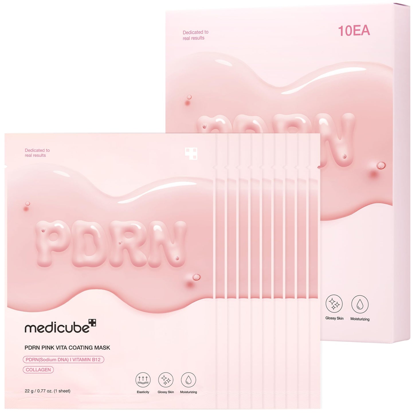 MEDICUBE Salmon DNA PDRN Pink Vita Coating Sheet Mask 10EA - Korean sheet mask for glass skin - Luxurious Home care Mask for Hydration, Firming, and Even Skin Tone, Korean skin care (22g 0.77 x 10ea)
