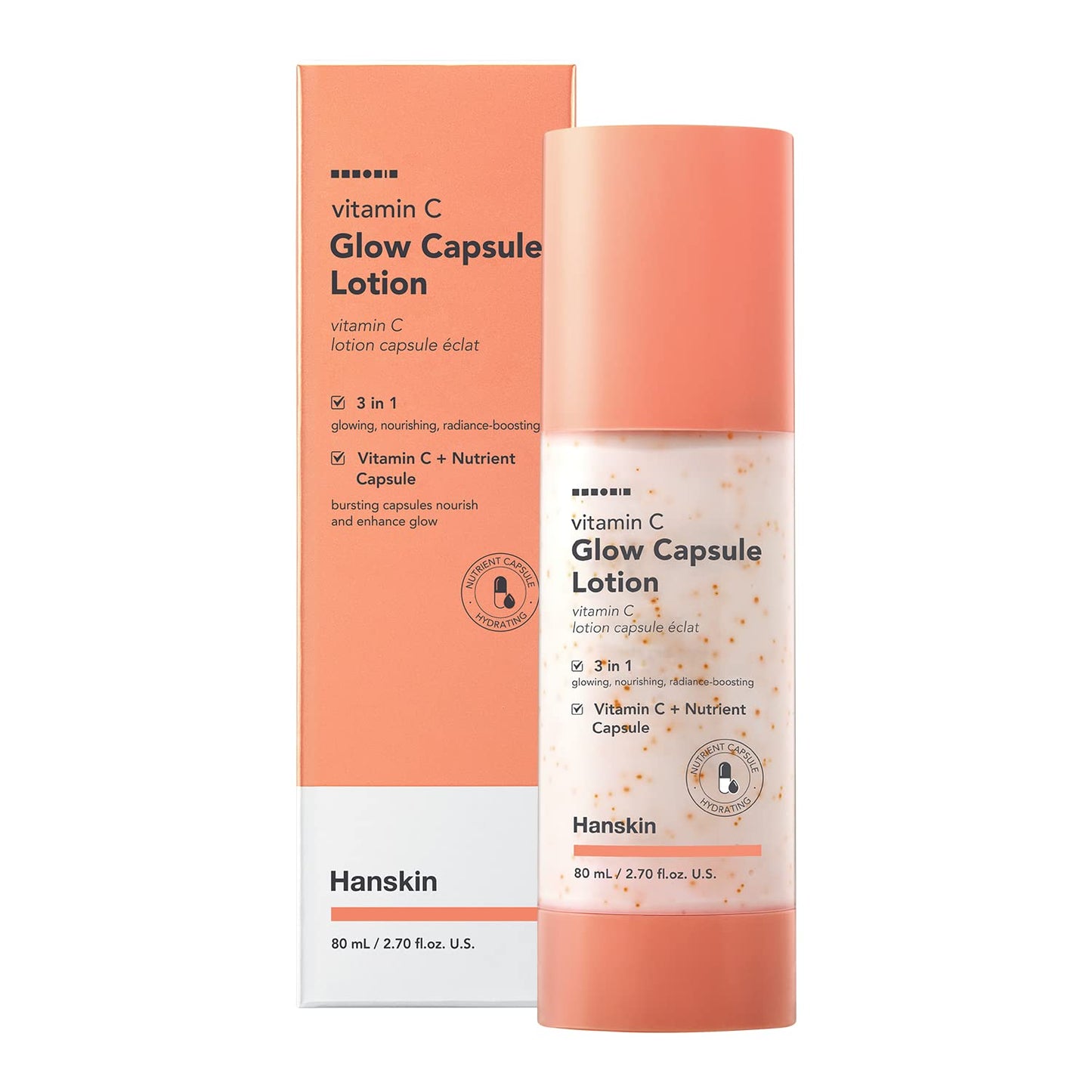 HANSKIN Vitamin C Glow Capsule Face Moisturizer, Boost Radiance and Even Skin Tone, with Vitamin B and Niacinamide, Brightening Korean Skin Care, 2.7 fl oz.