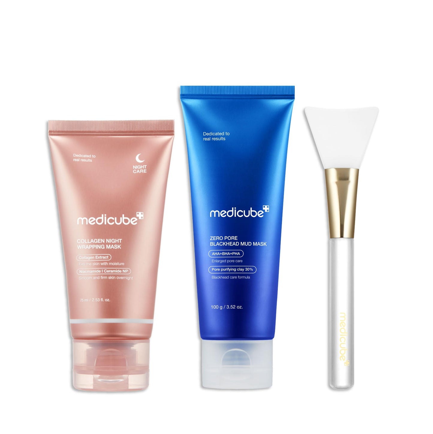 MEDICUBE Korean Viral Glass Skin Faical Mask Duo: Collagen Overnight Wrapping Peel Off Facial Mask Pack & Zero Pore Blackhead Mud Facial Mask & Jelly Brush