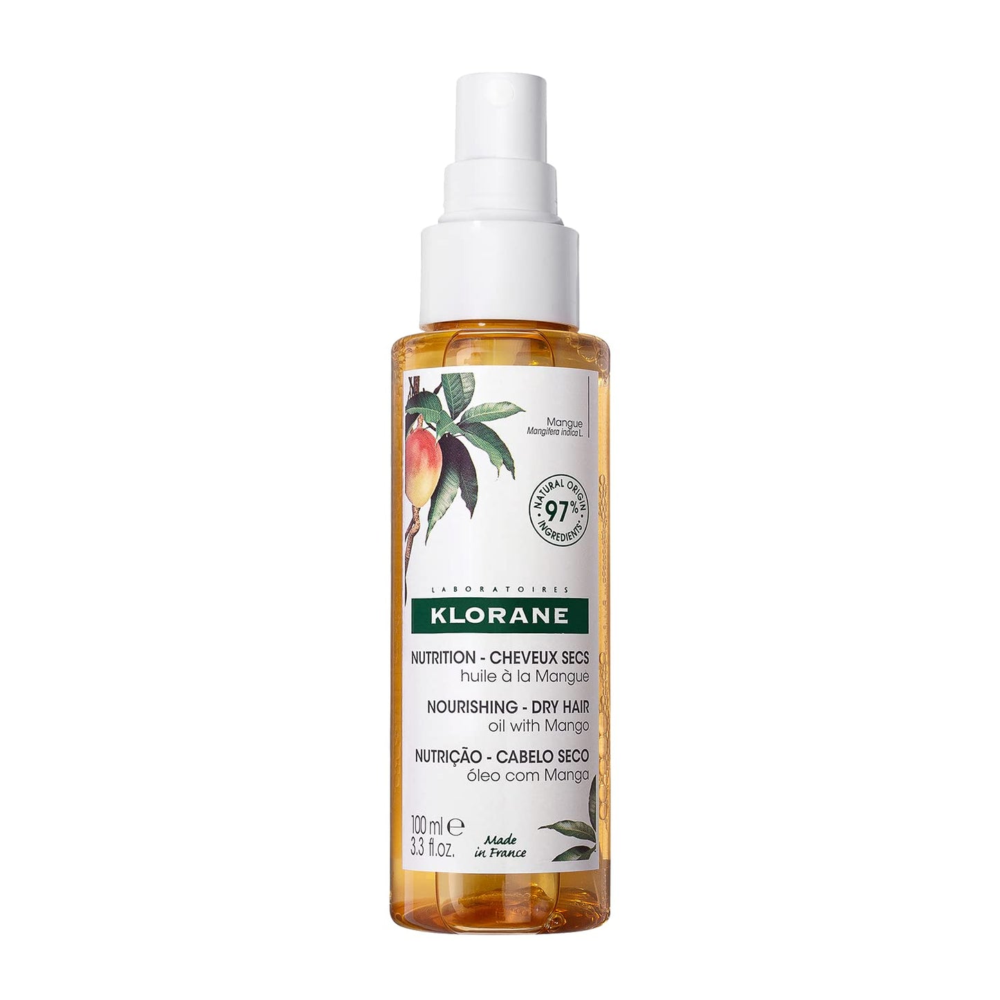 Klorane Nourishing Dry Hair Oil with Mango, Hydrating and Protecting Bi-Phase Spray, Paraben, Sulfate and Alcohol Free, Vegan, DERMAtologist tested