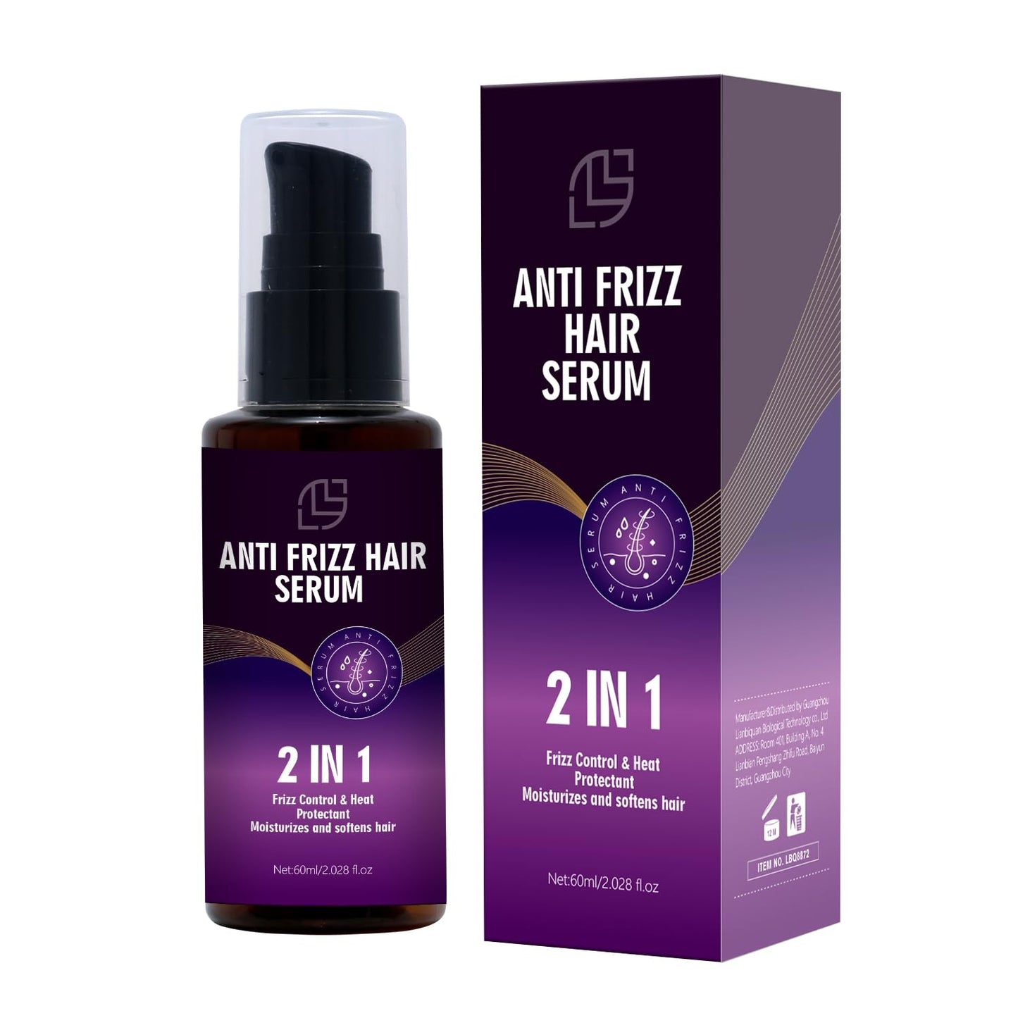 Anti Frizz Hair Serum for - 2 In1 Frizz Control &Heat Protectant with Camellia Japonica Seed Oil for Frizzy, Dry & Damaged Hair - Nourishes and Repairs Hair for Shine and Softness 60mL(2.028 fl.oz)