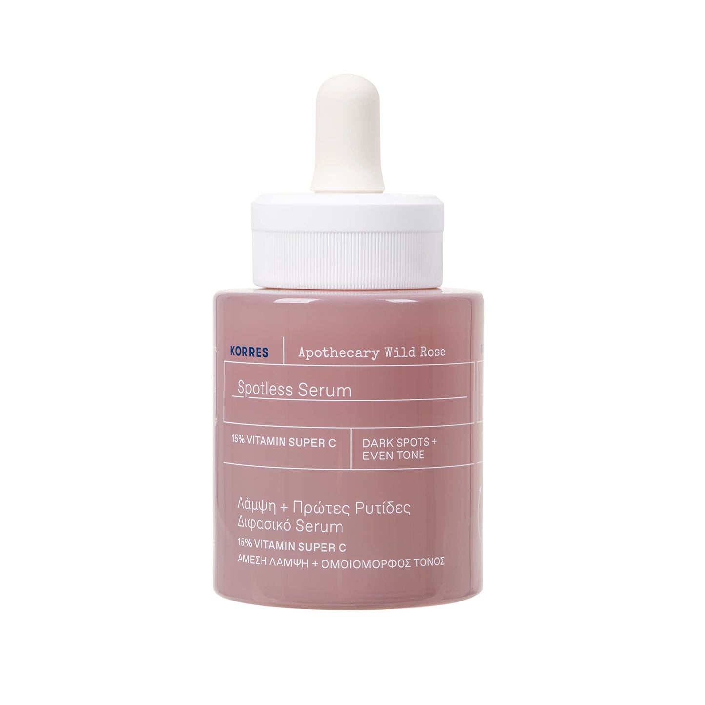 Korres Apothecary Wild Rose Spotless Serum, 15% Vitamin C with Wild Rose Oil and Antioxidants, Vitamin C Serum for Radiance & Skin Tone, Daily Skin Care for Women & Men, 1.01 Fl Oz