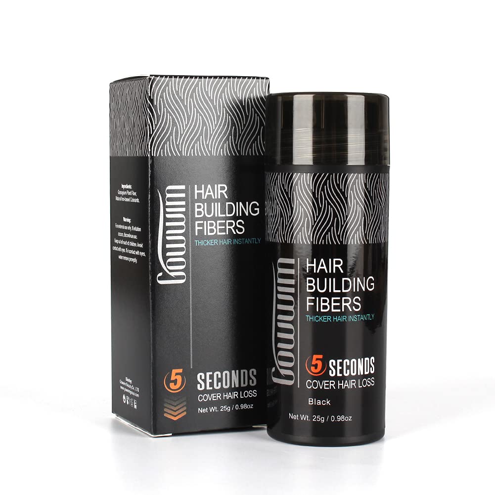 gowwim Hair Fibers for Thinning Hair 25g Hair Building Fibers 100% Undetectable,Instantly Cover Sparse Hair Areas-Bald Spots Cover Up. (Black)