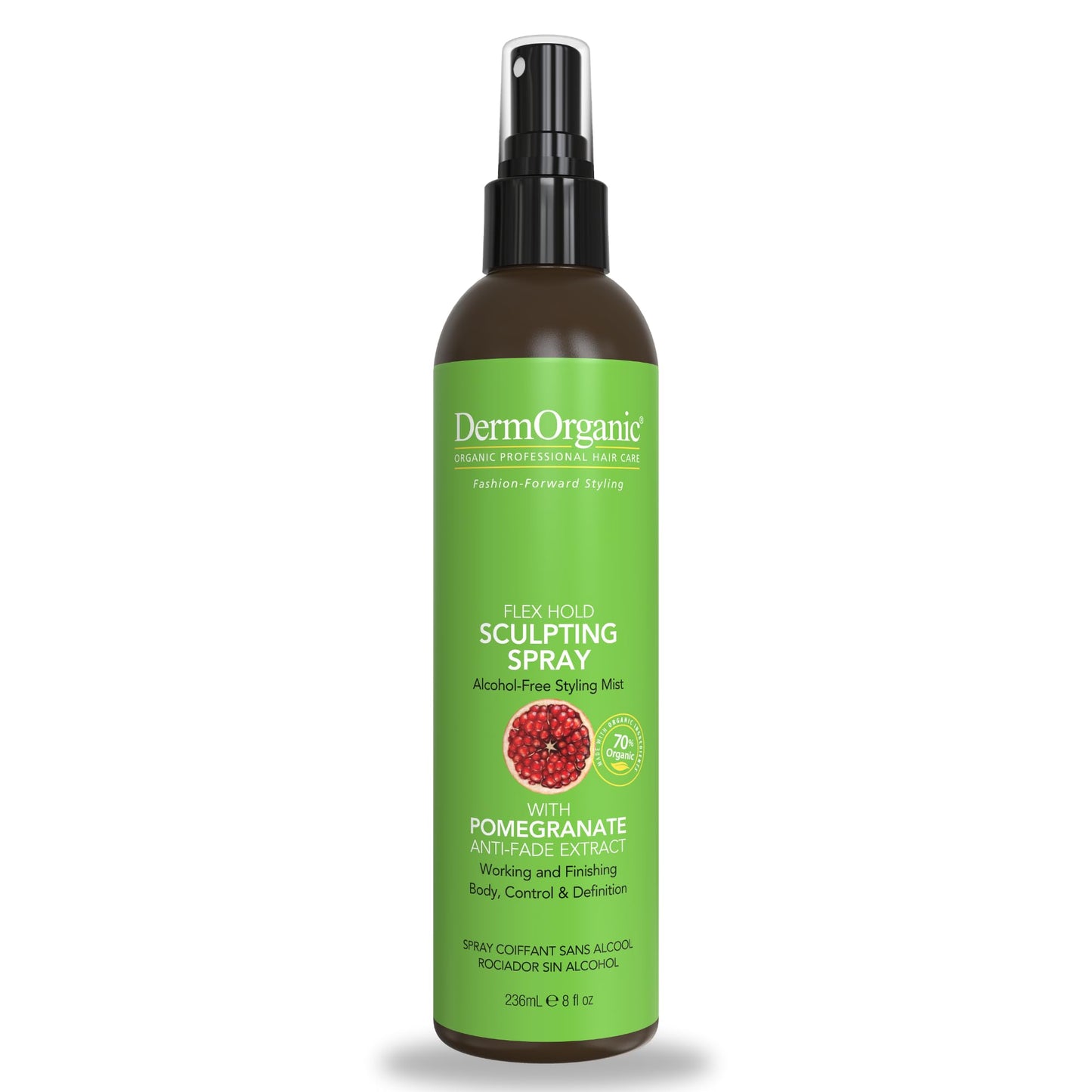 DermOrganic Flex Hold Sculpting Spray with Organic Pomegranate Anti Fade Extract for Body, Bounce and Style-8oz