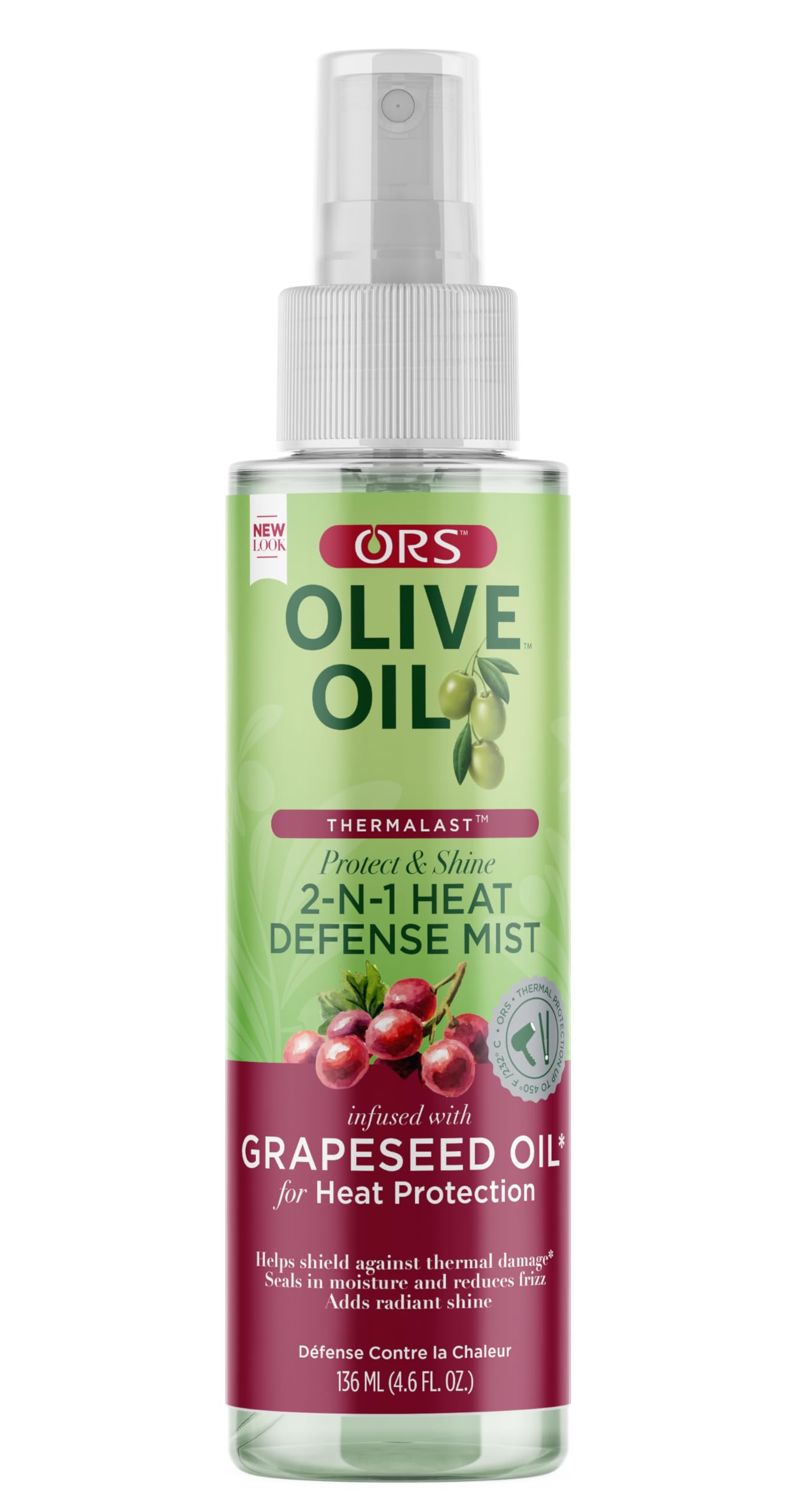ORS Olive Oil Thermalast 2-N-1 Heat Defense Mist Infused with Grapeseed Oil for Heat Protection 4.6 oz