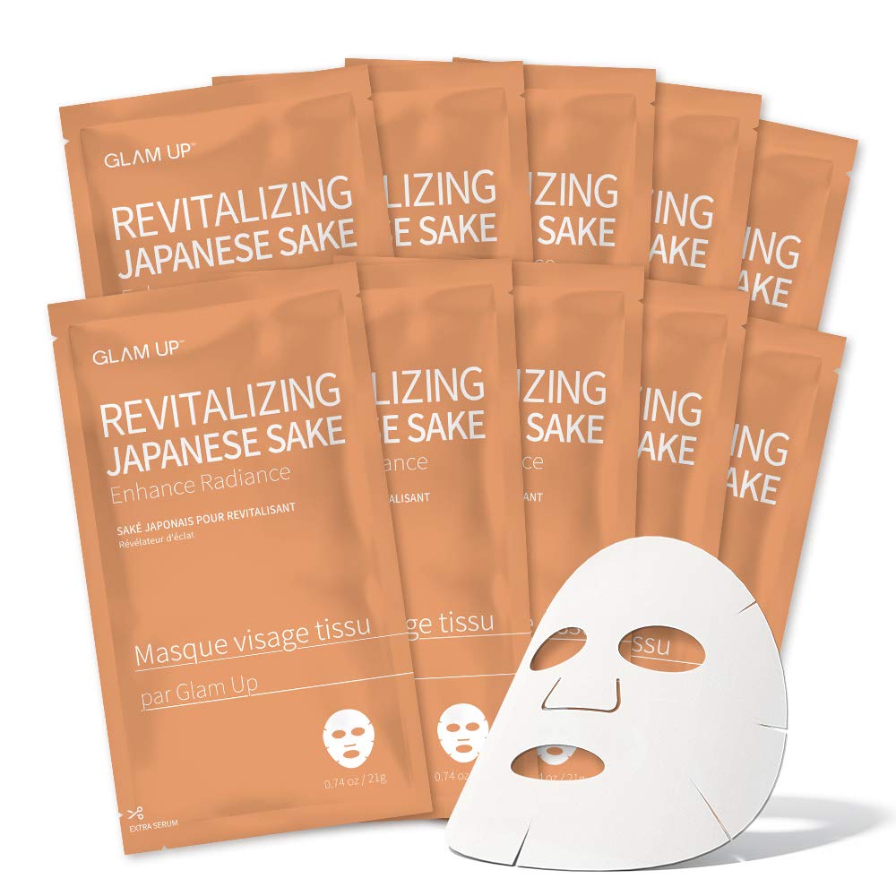 GLAM UP Sheet Mask Revitalizing Japanese Sake (10 sheets) - Enhance Radiance