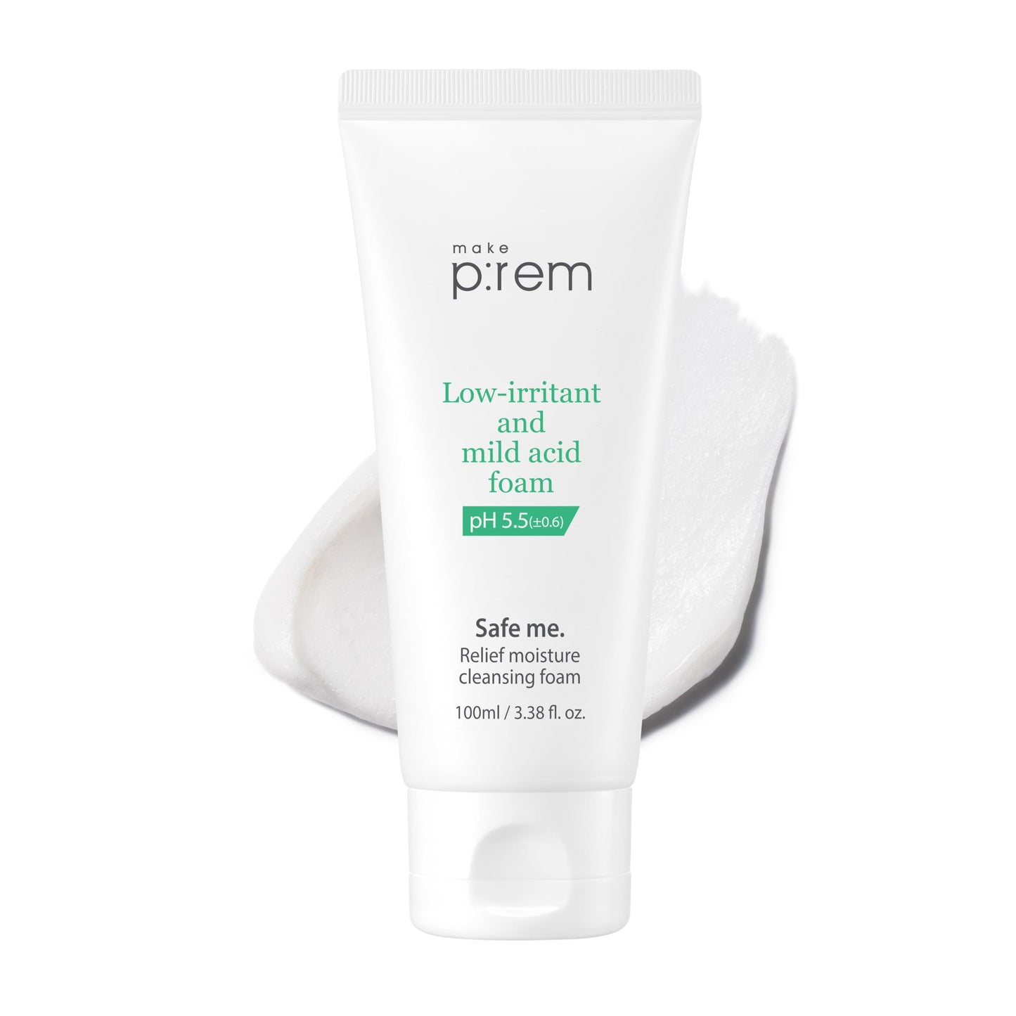 MAKE P:REM Safe Me. Relief Moisture Cleansing Foam, Delicate Eye-Friendly Face Wash, pH Balanced Deep Pore Cleansing, Korean Skin Care, 100ml, 3.38 Fl.Oz.