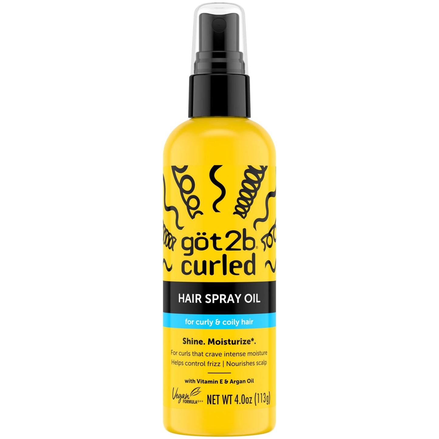GOT2B Curled Hair Spray Oil, 4oz, for curl types 3-4, curly and coily hair, helps control frizz and nourishes the scalp