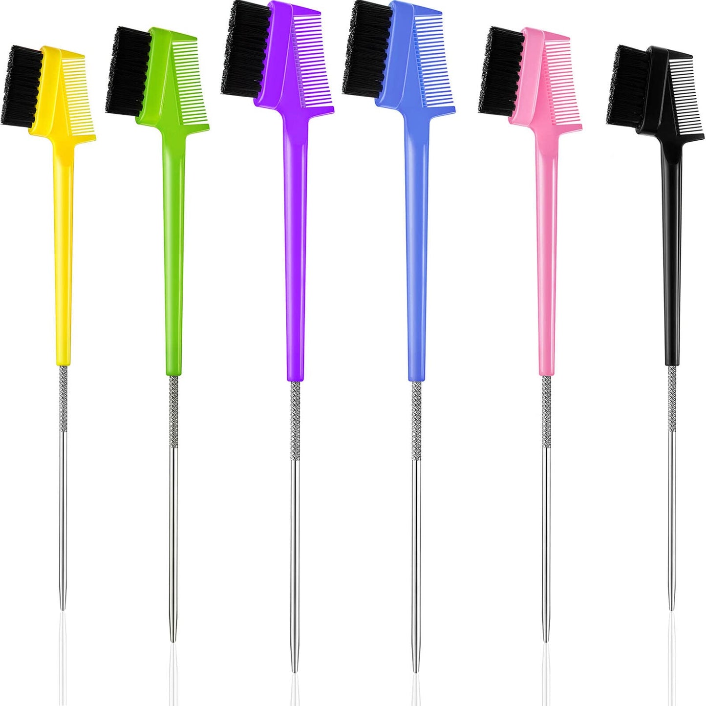 6 Pieces Hair Styling Set: Hair Edge Brush, Double-sided Rat Tail Comb, Natural Eyebrow Brushes Smooth Grooming for Women and Girls, 6 Colors