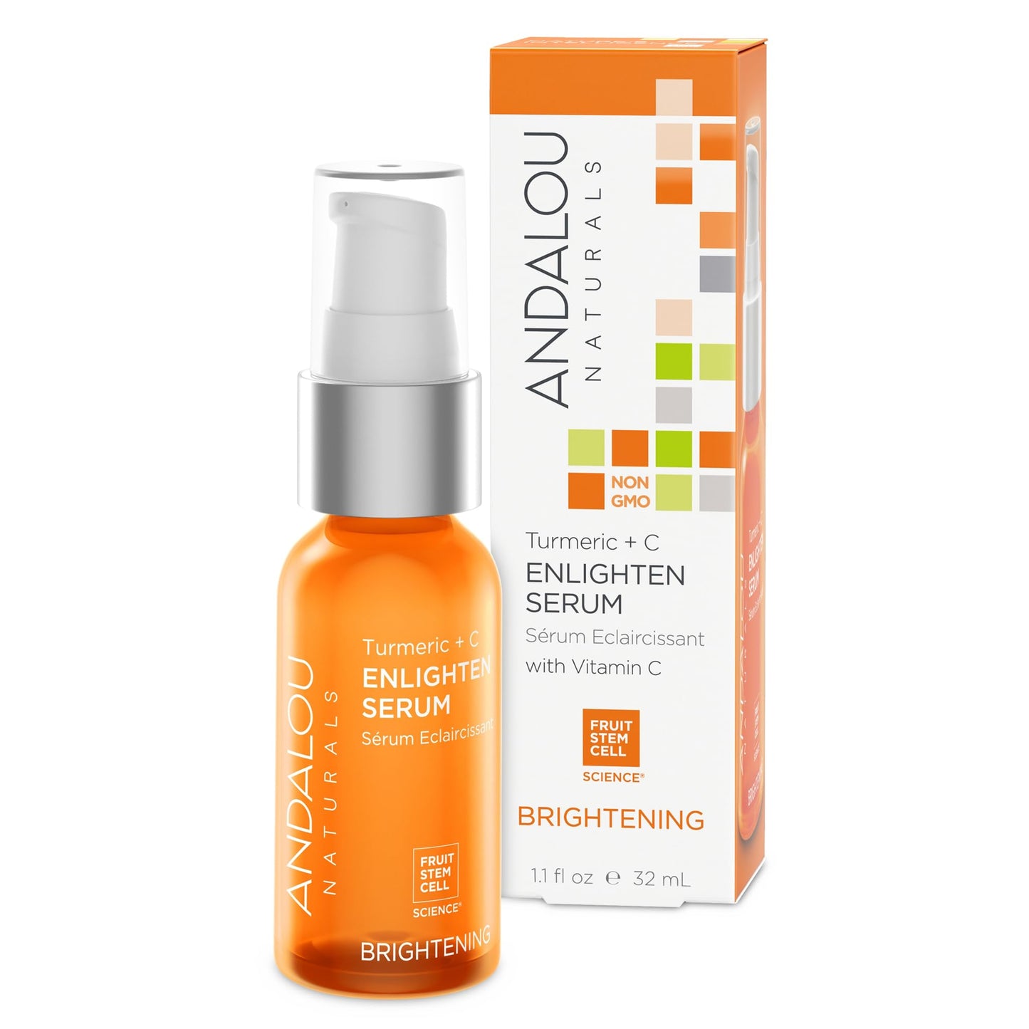 Andalou Naturals Turmeric + C Enlighten Serum, Skin Smoothing Serum with Vitamin C & Turmeric, Anti Aging Skin Care, Diminish Sun Damage and Refine Skin, 1.1 Fl Oz